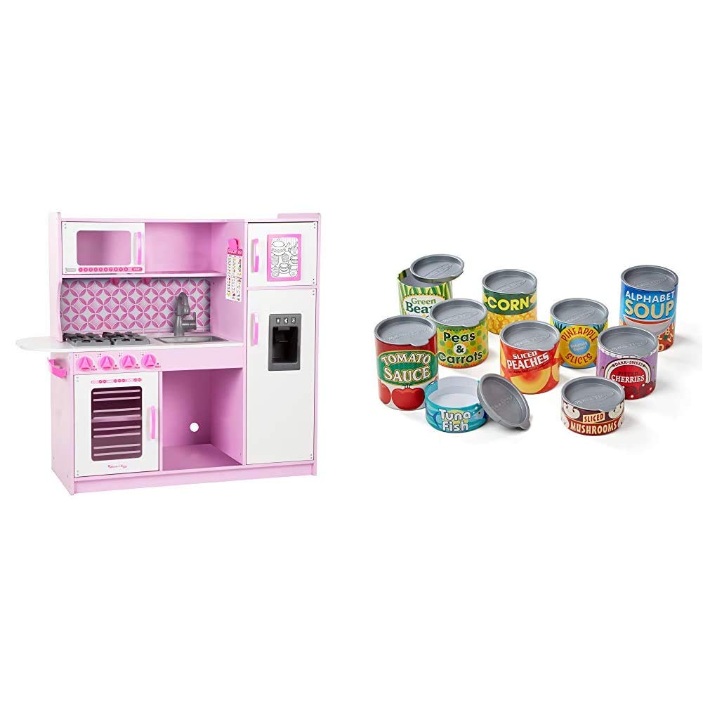 Melissa & Doug Wooden Chef's Kitchen Playset with Cupcake & Grocery Cans - Pretend Play Toy for Kids Ages 3+ - Perfect for Birthday Gifts, Daycare, and Preschool Learning Activities