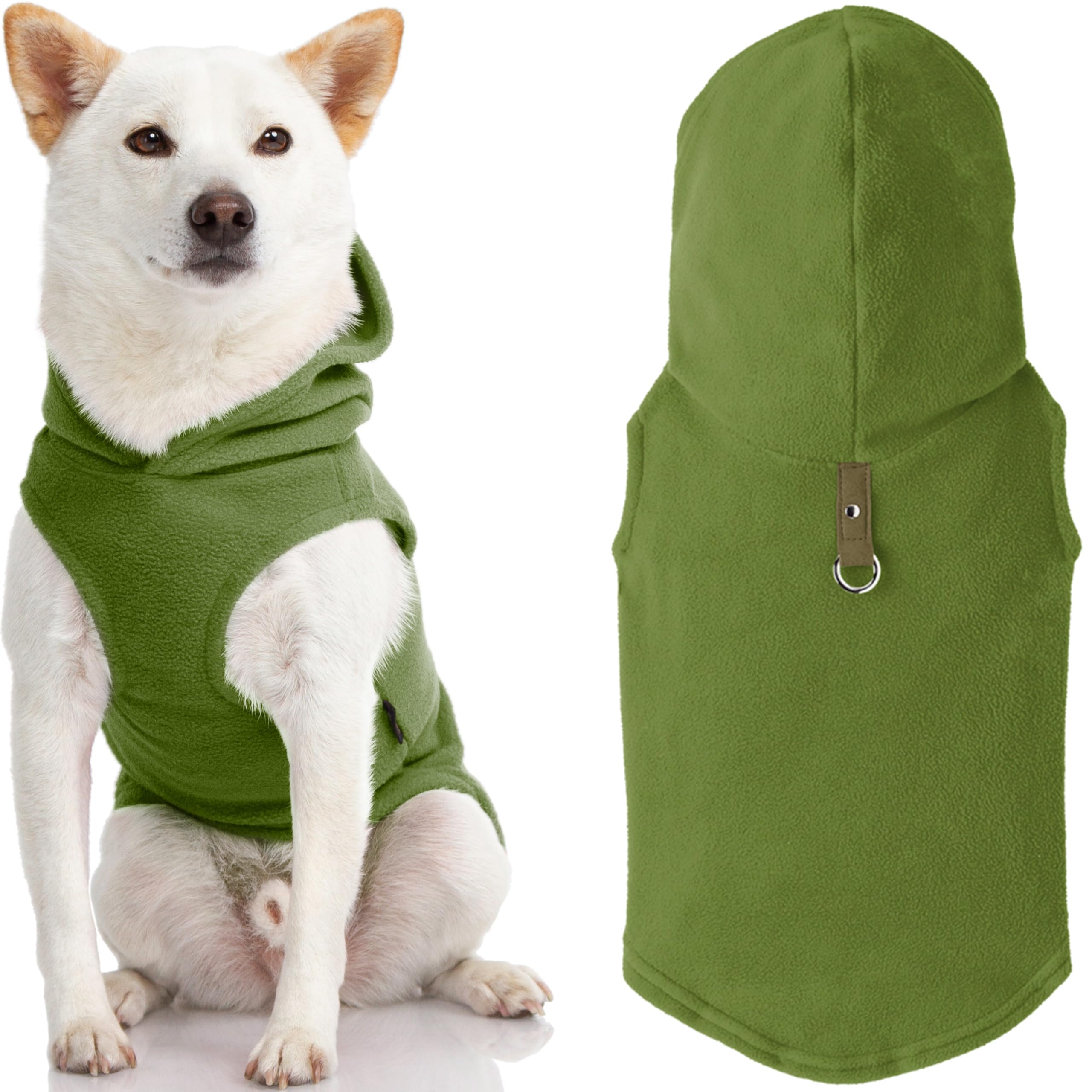 Gooby Fleece Vest Hoodie Dog Sweater - Green, Large - Warm Pullover Dog Hoodie with O-Ring Leash Attachment - Winter Hooded Dog Clothes for Small & Medium Dogs (Boy/Girl) - Perfect for Outdoor Walks, Park Visits & Cold Weather Protection