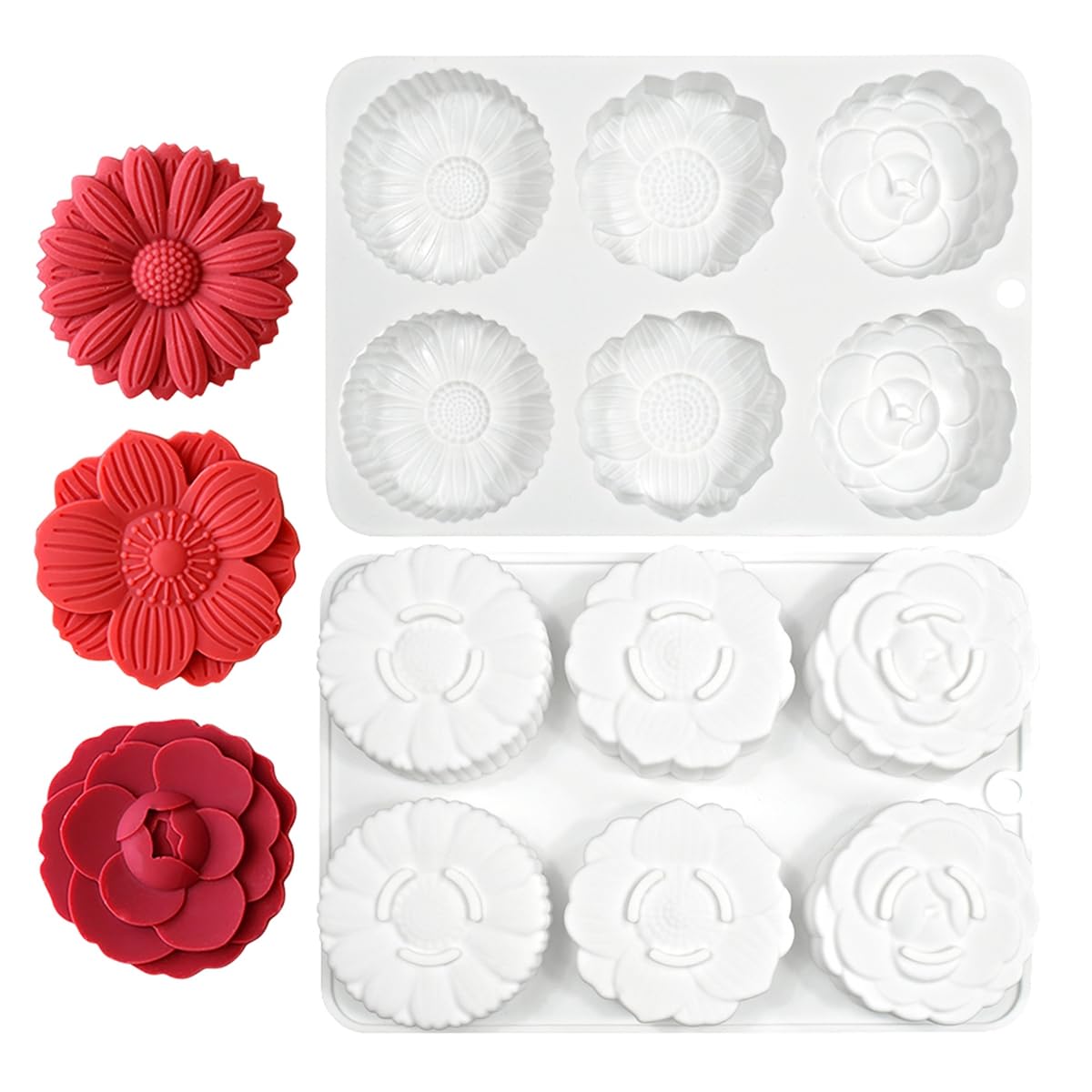 Mostsom 6-Cavity Flower Silicone Cake Mold - DIY Baking Tool for Cupcakes, Bread, Mooncakes - Reusable Non-Stick Silicone Mould for Home Baking & Party Dessert Decorations
