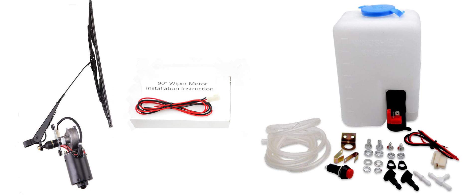 Universal 12V Electric Motor UTV Windshield Wiper Kit with Washer Pump - Fits Polaris RZR, Ranger & More - Hard Coated/Glass Windshields - Multiple Sizes Available - Perfect for Off-Road, Hunting & All-Weather Adventures