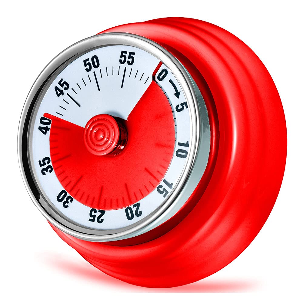 Magnetic Kitchen Timer - No Battery Required Digital Countdown Cooking Timer for Baking, Cooking & Meal Prep - Red