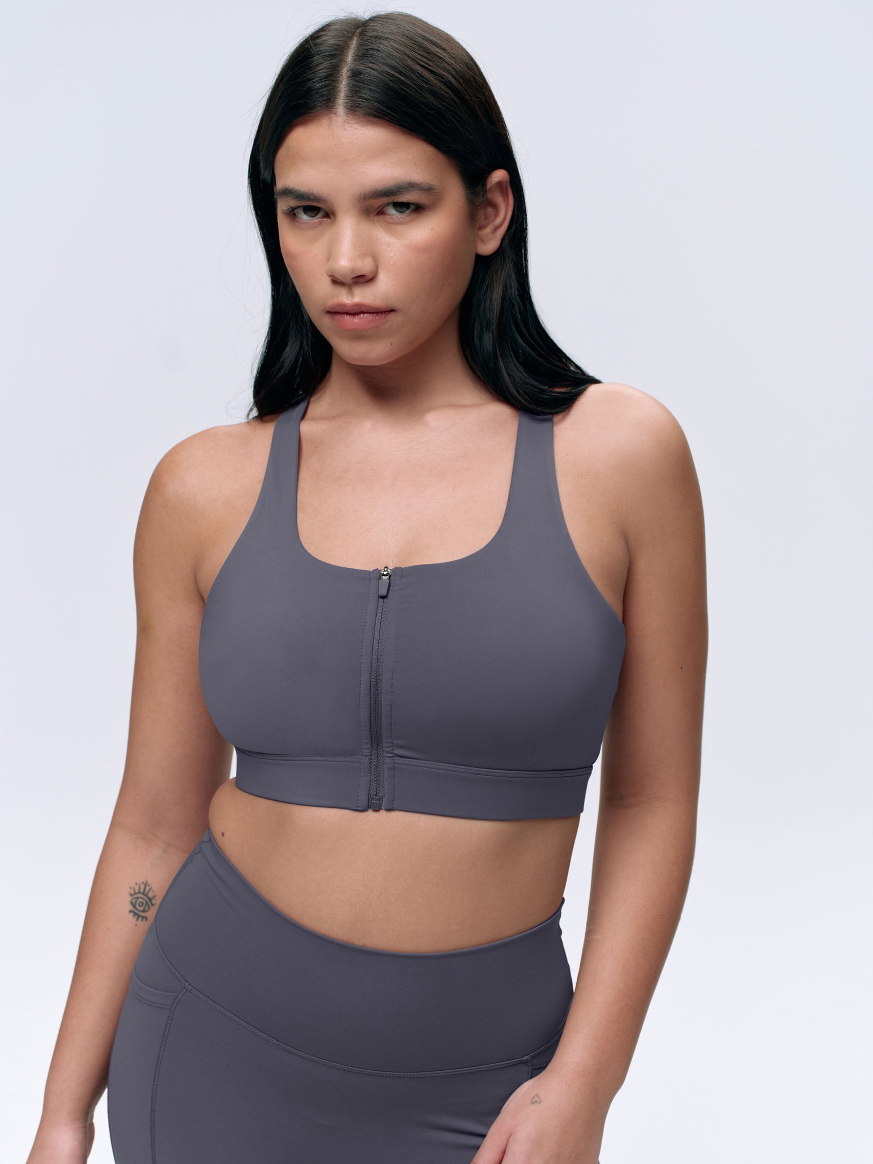Ultimate Zip Front Sports Bra for Women - Dark Grey - High Support Workout, Running, Yoga & Gym Essentials