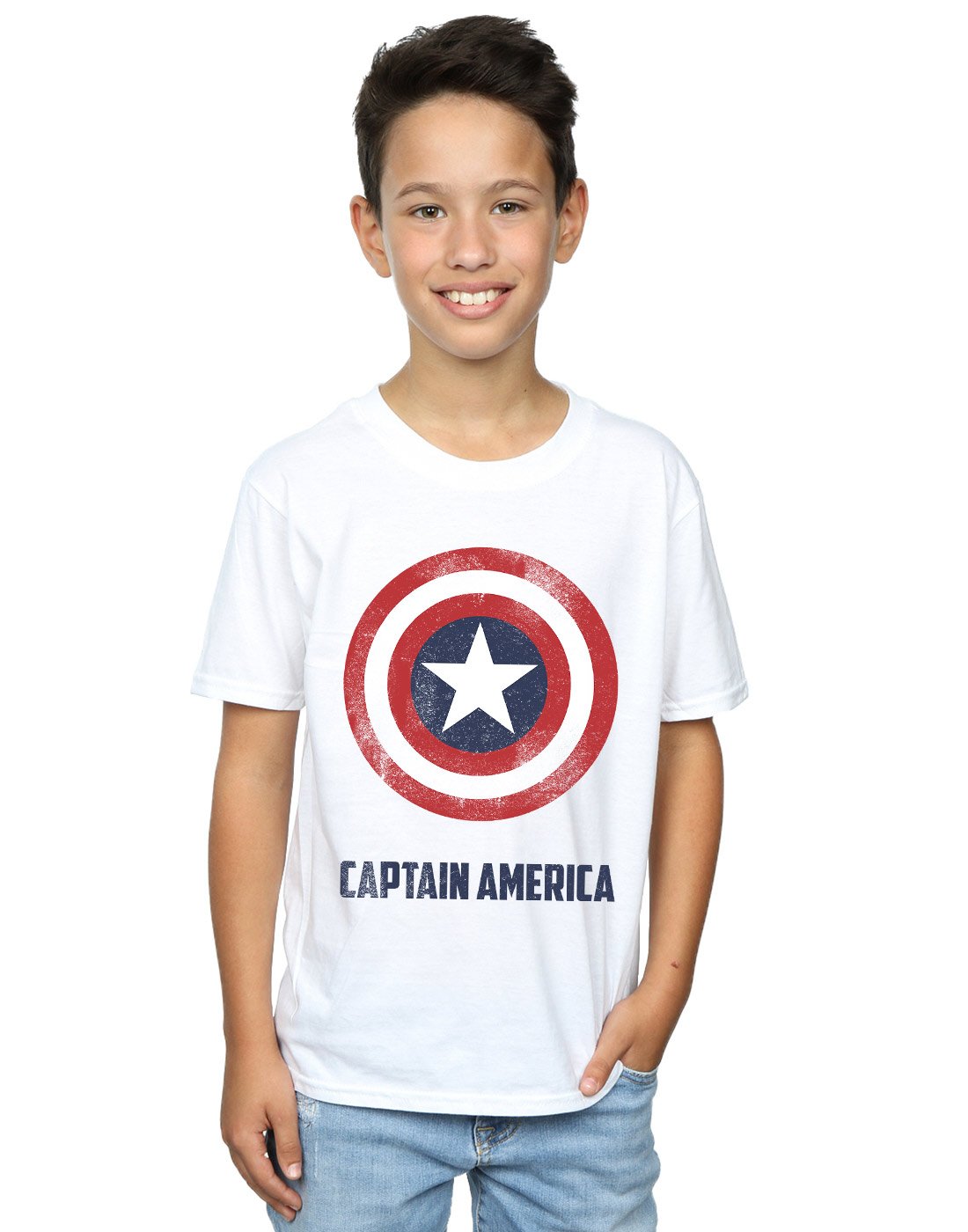 Marvel Captain America Shield Graphic T-Shirt for Boys Age 7-8 - White Superhero Costume & Casual Wear