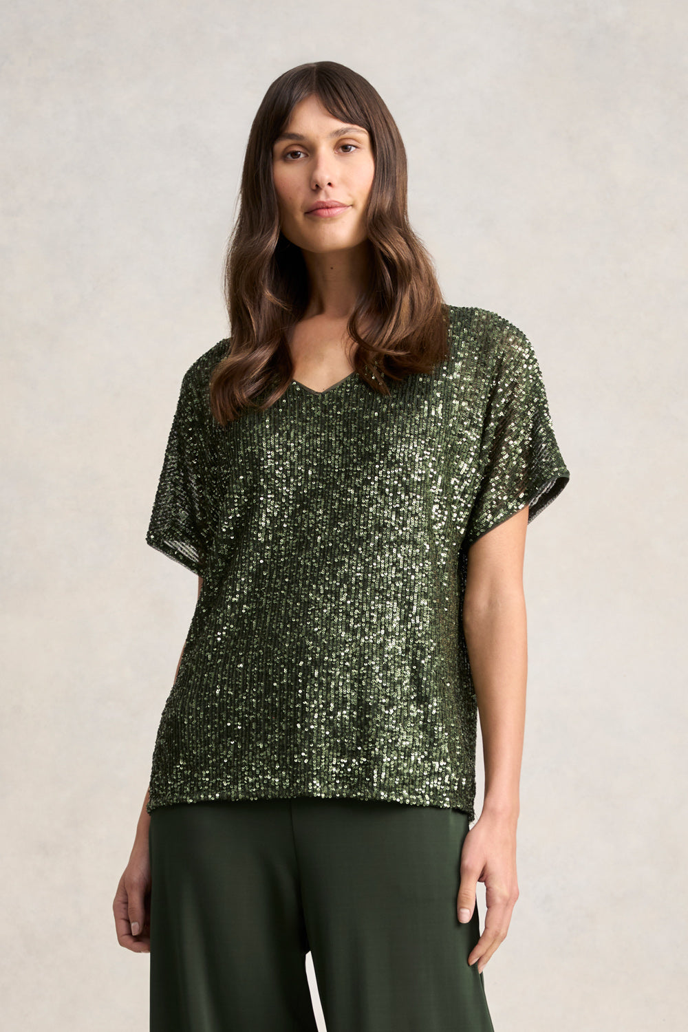 Sparkle & Shine: Women's Sequin T-Shirt in Khaki - Perfect for Parties, Night Out & Special Occasions
