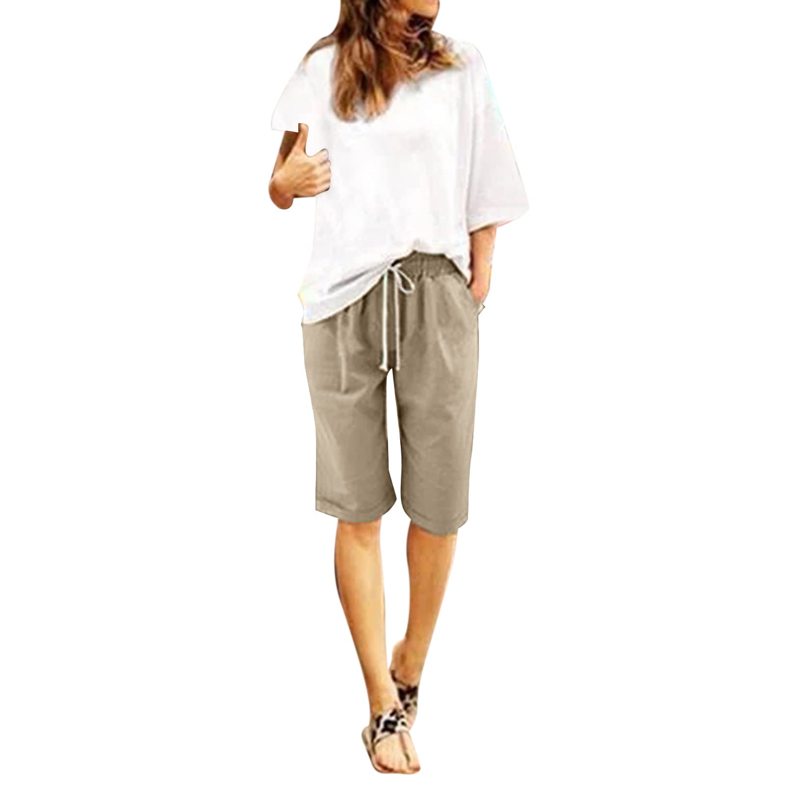 Women's Bermuda Shorts - Athletic Casual Jersey Sweat Shorts with Pockets for Summer Walking