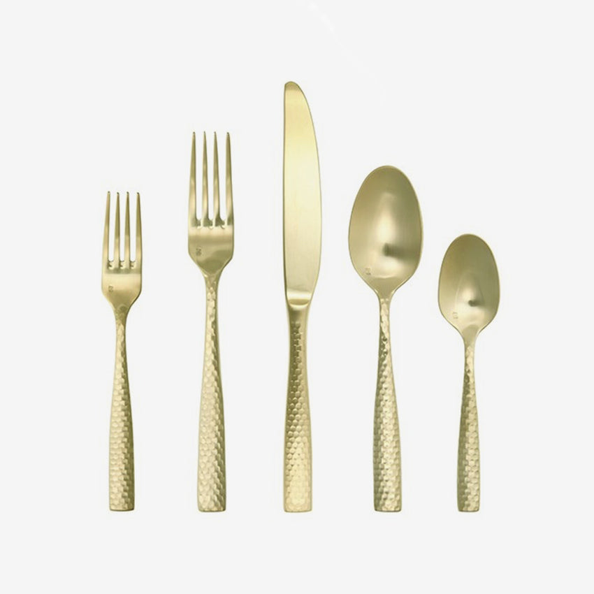 Fortessa Titan PVD Lucca Faceted Brushed Gold 5-Piece Place Setting - Elegant Flatware Set for Fine Dining, Wedding Registry & Special Occasions