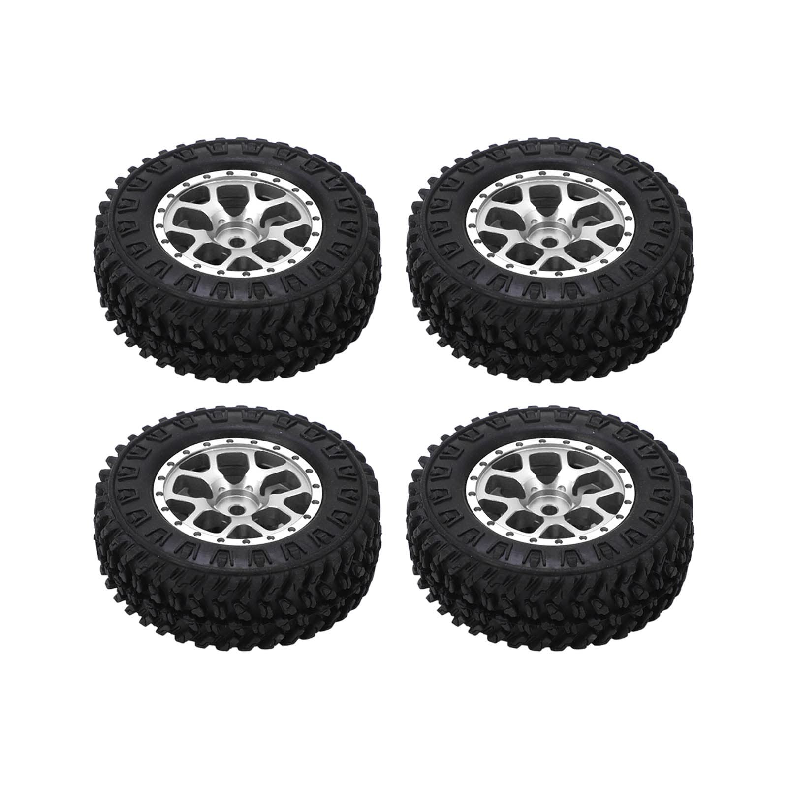 Fudax 55mm Rubber RC Car Tires with Small Gravel Pattern - Aluminum Alloy Wheel Rims for Axial SCX24 1/24 Scale RC Crawler (Silver) - Perfect for Off-Road Terrain and Rock Crawling Adventures