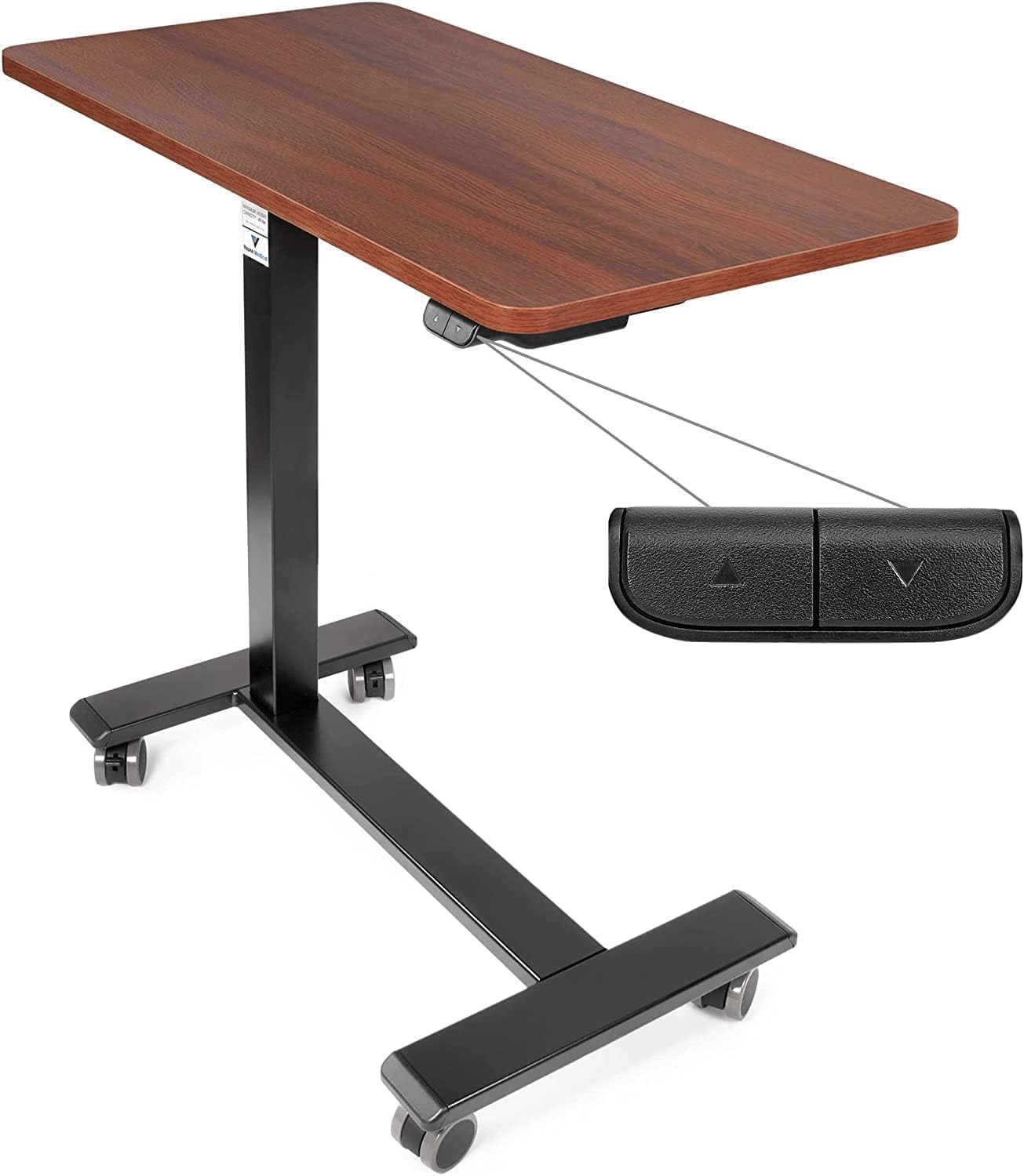 Electric Adjustable Overbed Table with Wheels - FSA/HSA Eligible Medical Bedside Table for Hospital & Home Use (Brown, Organic Modern Design) - Perfect for Patients, Elderly Care & Bedside Dining