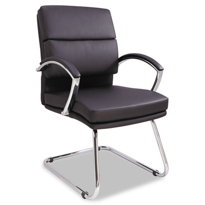 Neratoli Guest Chair - Chrome Frame with Black Leather Upholstery - Perfect for Office, Waiting Room, and Home Reception Areas