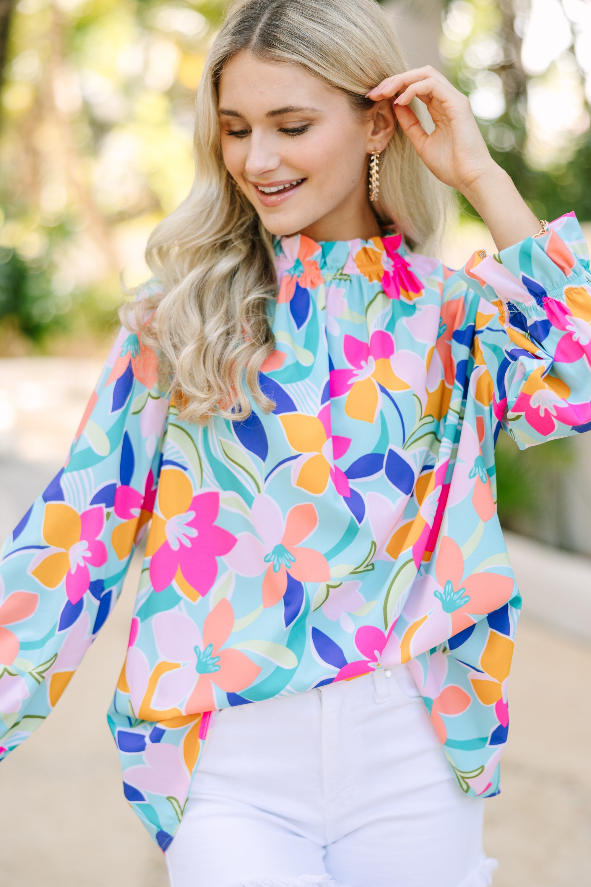 Be True To You Sage Green Floral Blouse - Women's Bohemian Style Flowy Top for Casual Outings & Spring Fashion