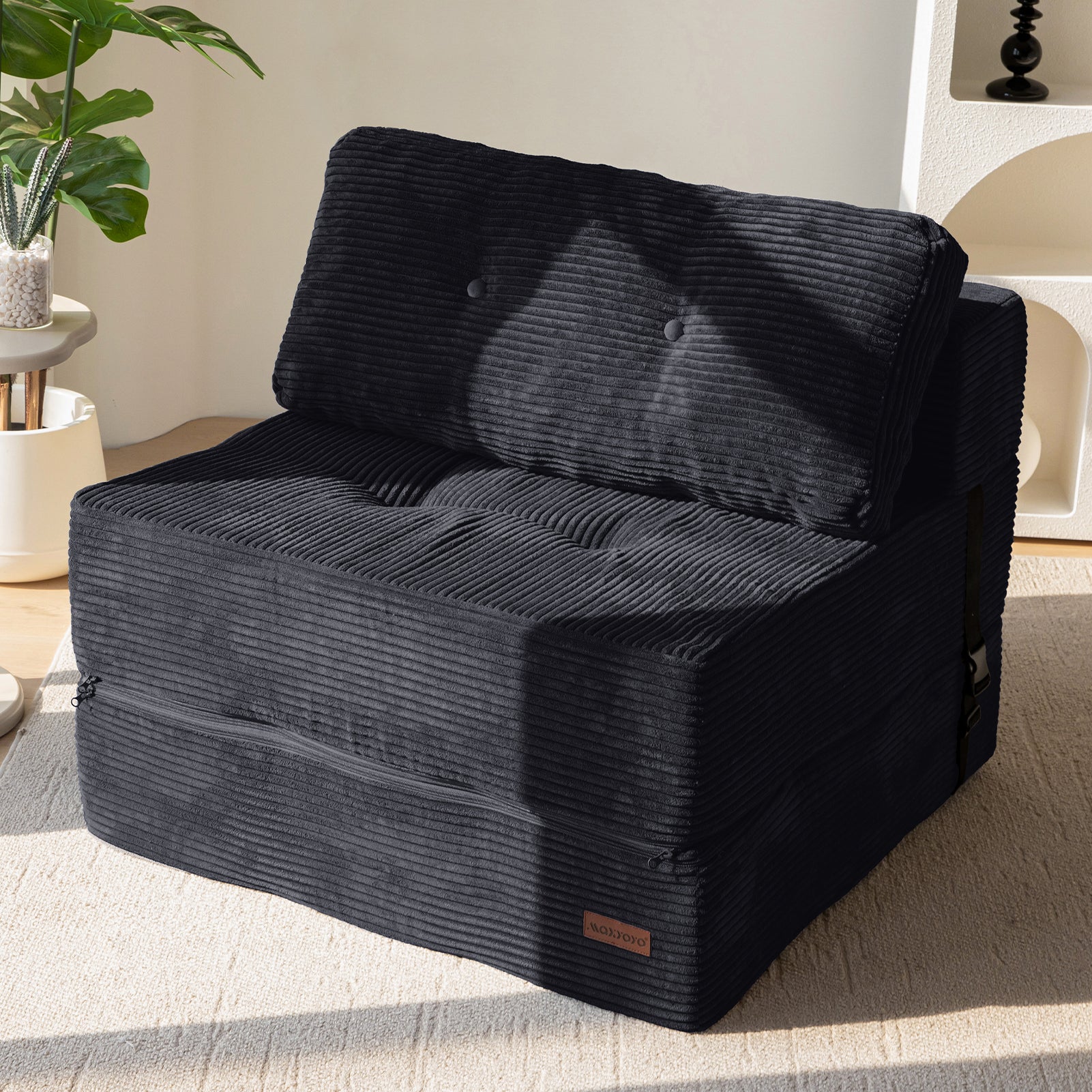 MAXYOYO Folding Sofa Bed - Convertible Sleeper Sofa with High Density Support Foam for Small Spaces, Guest Room & Studio Apartments - Perfect for Living Room, Bedroom & Office - Black