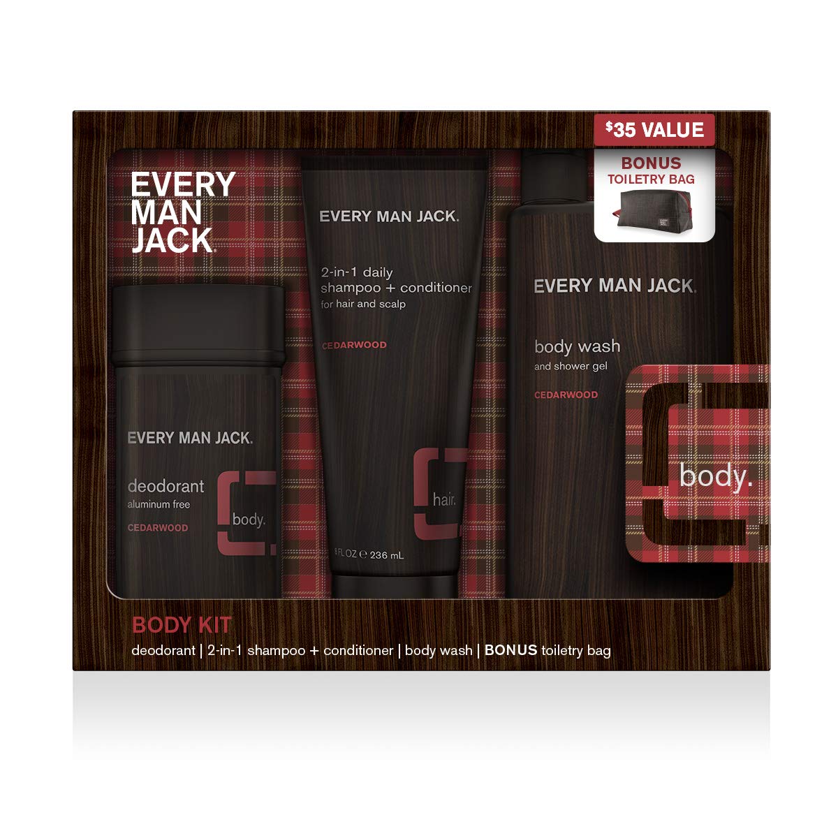 Every Man Jack Cedarwood Body Wash & Body Lotion Kit for Men - Natural Grooming Set with Moisturizing Formula - Perfect for Daily Shower & Post-Workout Skincare Routine