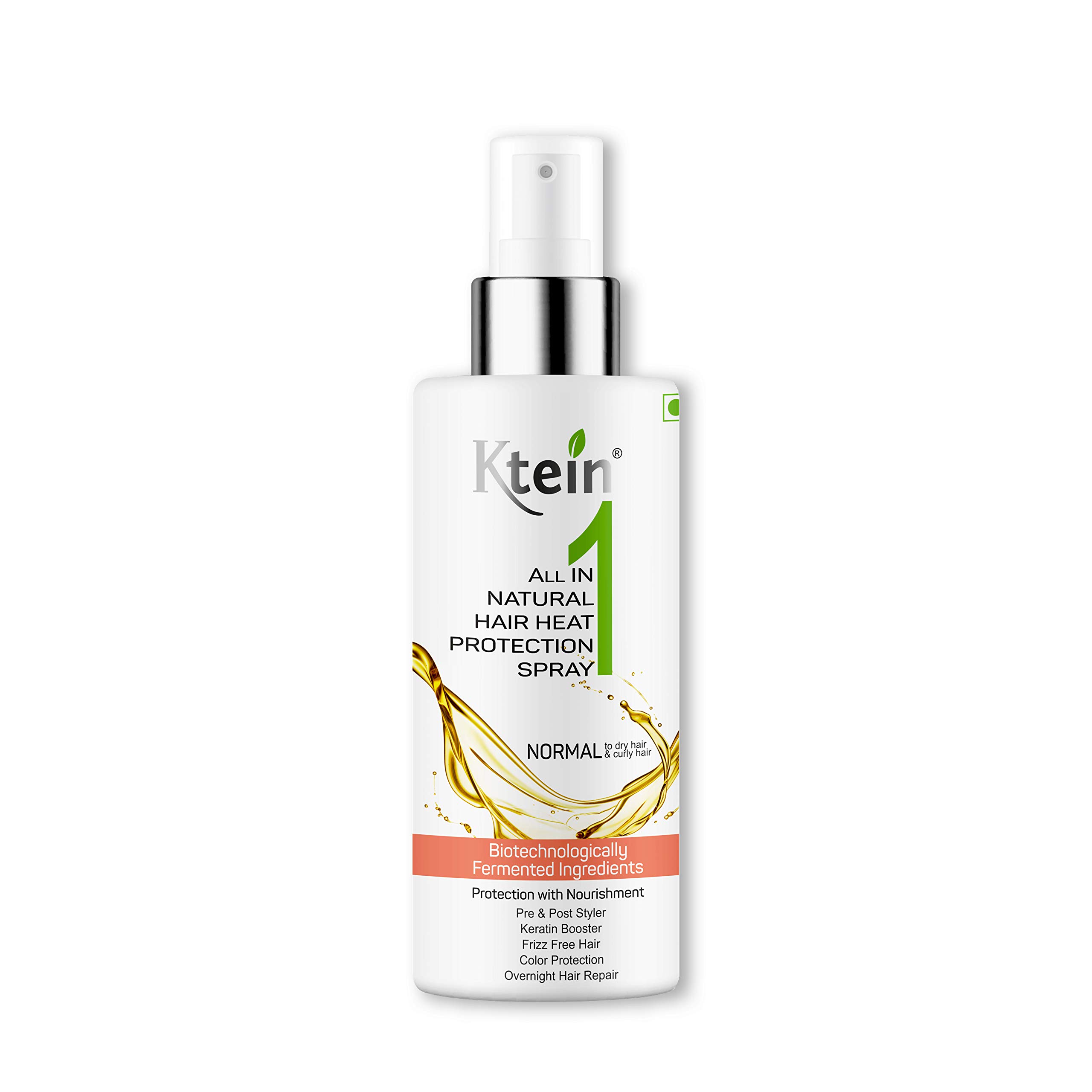 Ktein All in 1 Natural Hair Heat Protection Spray with Fermented Argan Oil, Vitamin E, Pro Vitamin B3 & Plant Keratin - 100ml | Thermal Styling Guard for Blow Drying, Flat Iron & Curling | Frizz Control & Shine Booster for Damaged Hair