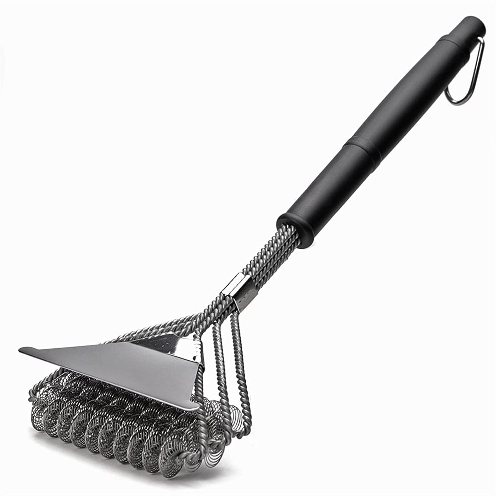 Premium Grill Brush and Scraper with Ergonomic Handle - Bristle-Free Safe Cleaning for Gas, Infrared, Charcoal & Porcelain Grills - Heavy Duty BBQ Grate Cleaner - Perfect Grilling Accessories for Backyard Cookouts and Outdoor Parties
