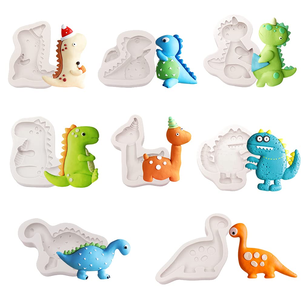 Cestony Dinosaur Silicone Molds Set for DIY Cake Decorating - Fondant, Biscuit, Cookie, Chocolate, Candy & Polymer Clay Crafts - Perfect for Birthday Parties, Baby Showers & Kids Baking Activities