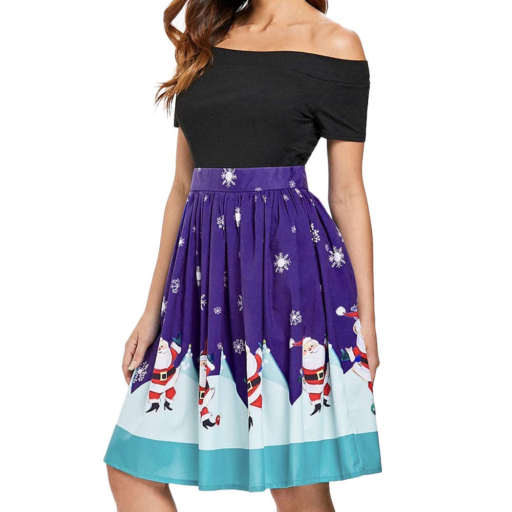 iYYVV Women's Casual Christmas Off The Shoulder Swing Dress - Holiday Party, Family Gathering & Festive Occasion Wear