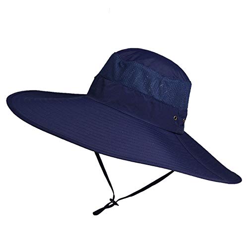 Women's Wide Brim Sun Hat - UPF 50+ UV Protection Beach Hat for Ladies, Waterproof Quick-Dry Unisex Summer Hat with 15cm Brim for Fishing, Hiking, Travel & Outdoor Activities (Navy Blue) - Perfect for Beach Vacations, Pool Parties and Gardening Protection