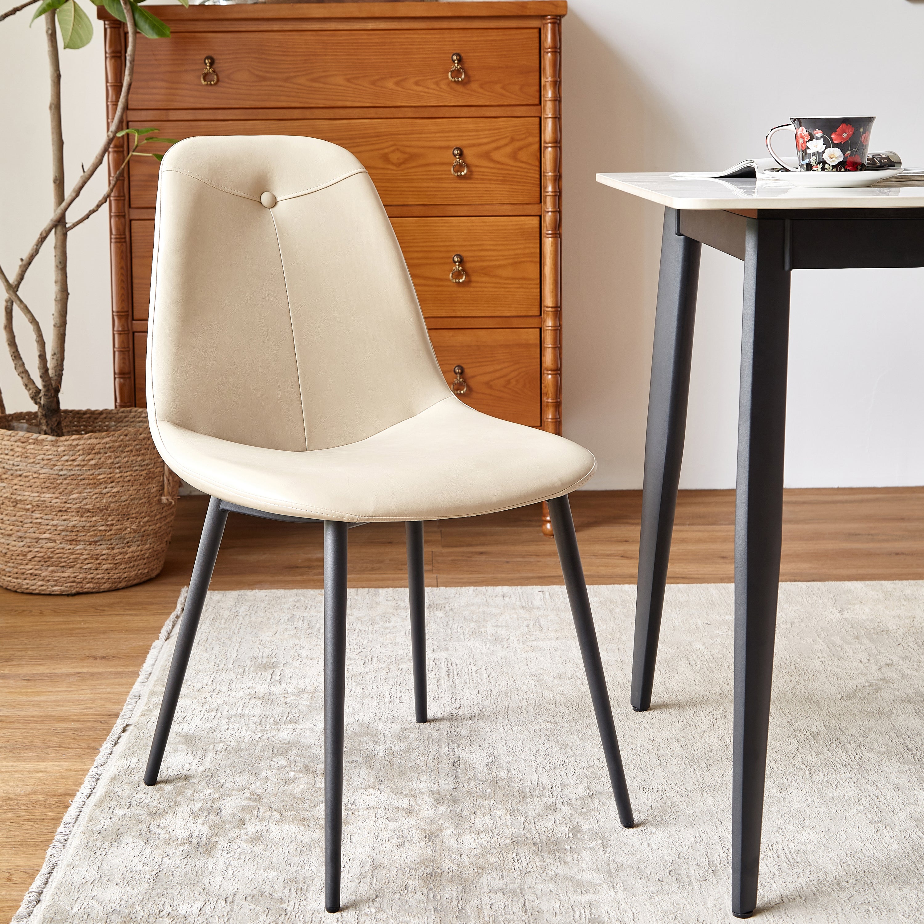 Mid Century Modern Dining Chairs Set of 2 - High Back PU Faux Leather Upholstered Kitchen & Dining Room Chairs with Metal Legs - Comfortable Large Padded Accent Chairs for Home, Restaurant or Cafe