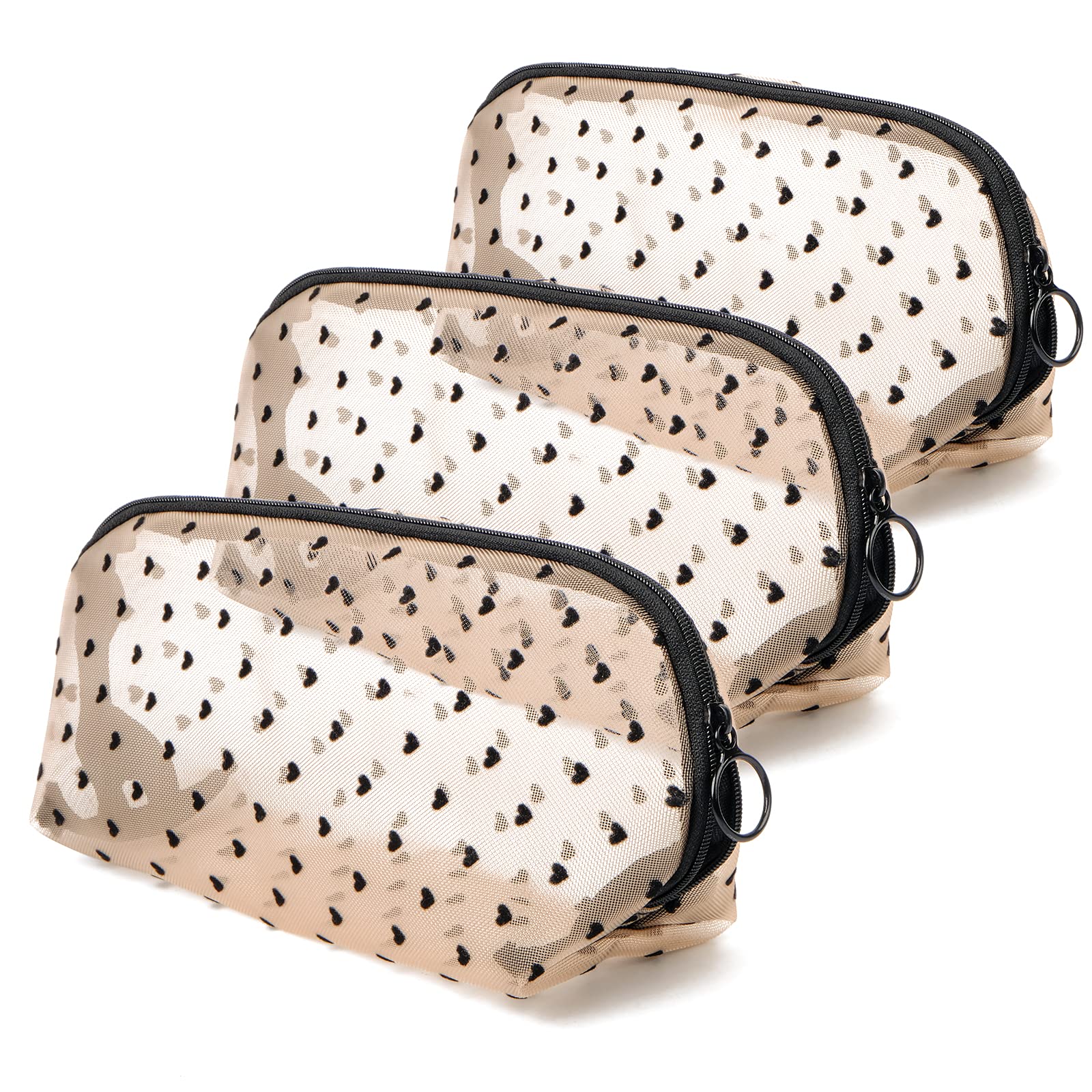 3-Piece Small Makeup Bag Set with Zipper - Cute Cosmetic Pouch & Portable Mesh Toiletries Organizer for Women & Girls (Same Size) - Perfect for Travel, Gym, and Daily Essentials Storage
