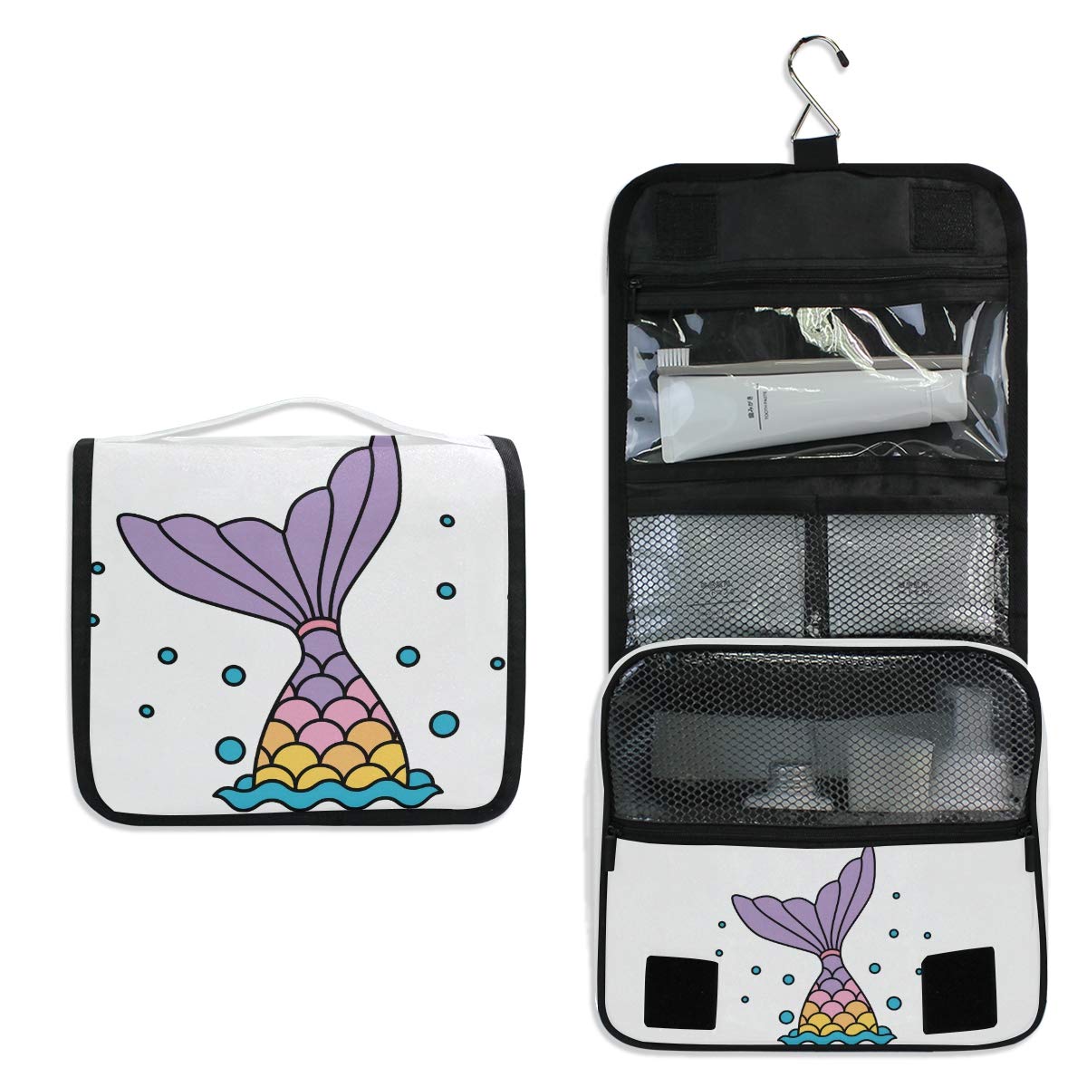 AGONA Hanging Toiletry Bag - Waterproof Travel Cosmetic Organizer for Women & Men, Cute Rainbow Mermaid Design with Sturdy Hook - Perfect for Bathroom, Camping, Gym & Vacation Essentials