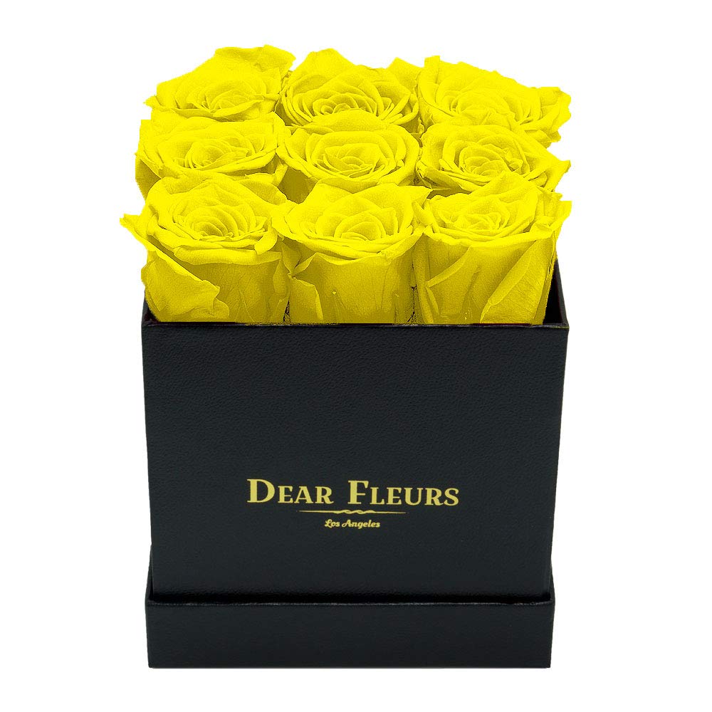 Real Preserved Roses That Last 1 Year | Luxury Yellow Roses in Black Leather Gift Box | Perfect for Anniversaries, Valentine's Day & Home Decor
