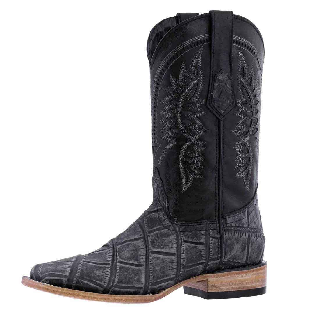 Texas Legacy Men's Gray Cowboy Boots - Western Style Square Toe Boots with Elephant Print for Rodeo, Country Music Festivals & Casual Wear