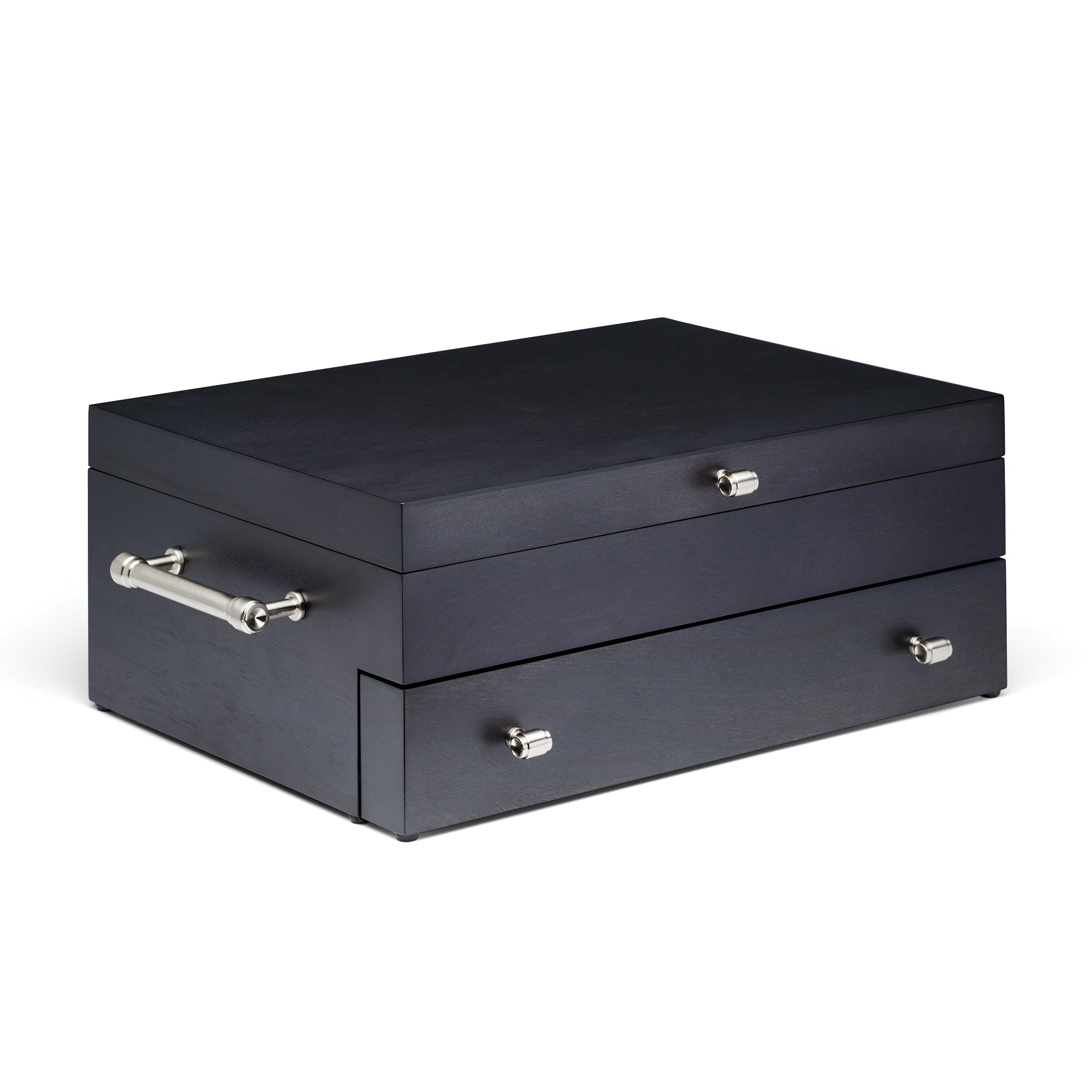 2 Tier Wooden Charcoal Flatware Chest - Elegant Silverware Organizer for Dining Table & Kitchen Storage | Perfect for Restaurants, Weddings, and Home Use