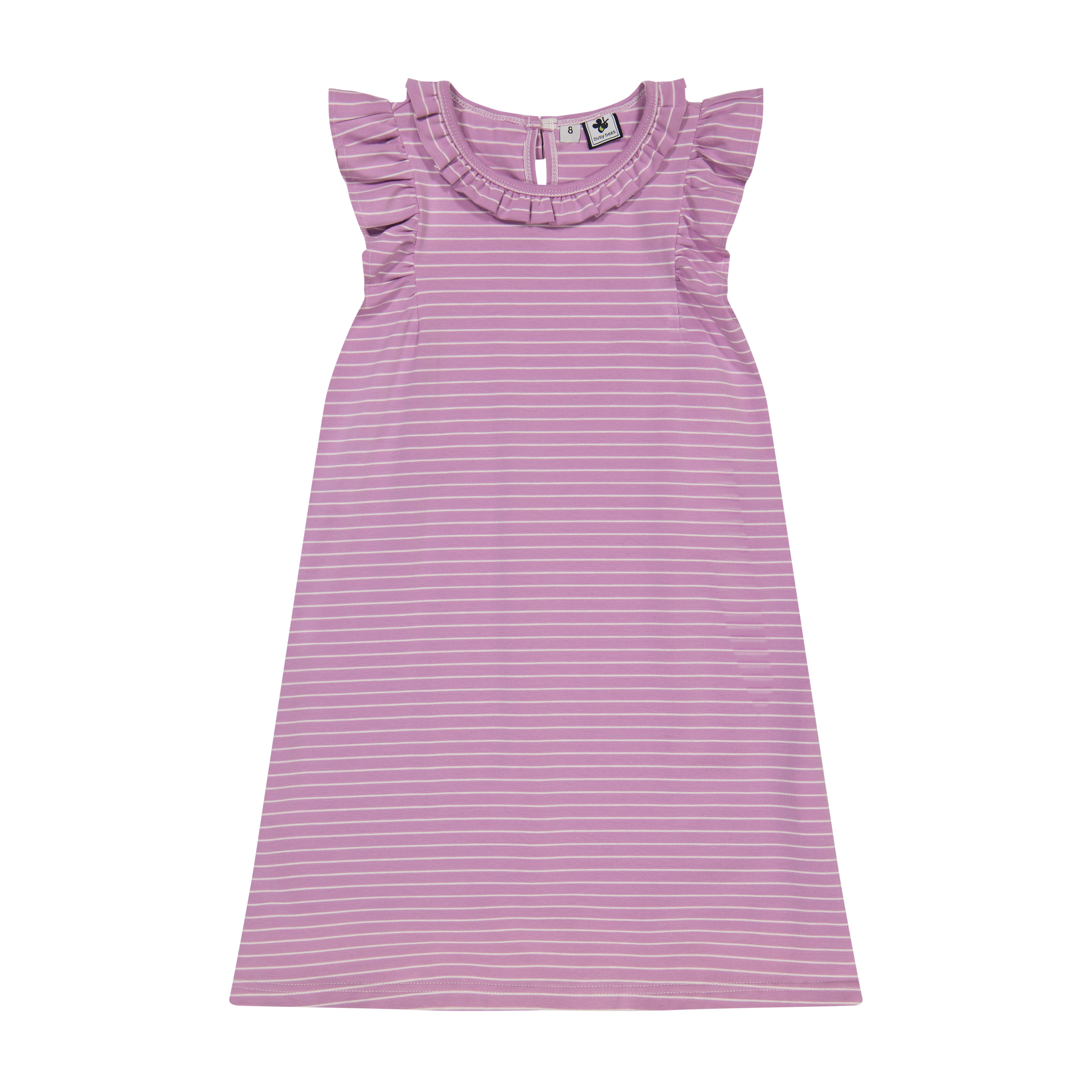 Colette Ruffle Dress Lavender Stripe - Elegant Floral Print Summer Dress for Women | Perfect for Weddings, Parties & Beach Vacations