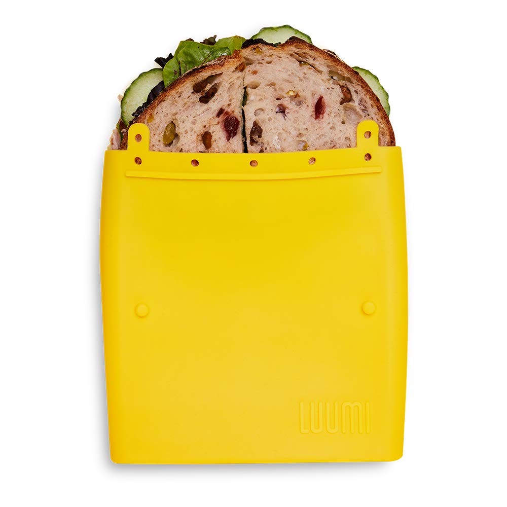 Luumi Unplastic Collapsible Food Storage Bags - 100% Platinum Silicone Reusable Bags for Lunch, Snacks & Meal Prep - Microwave, Oven, Freezer & Dishwasher Safe - Eco-Friendly Kitchen Essentials (Yellow) - Perfect for Home, Office & Picnics