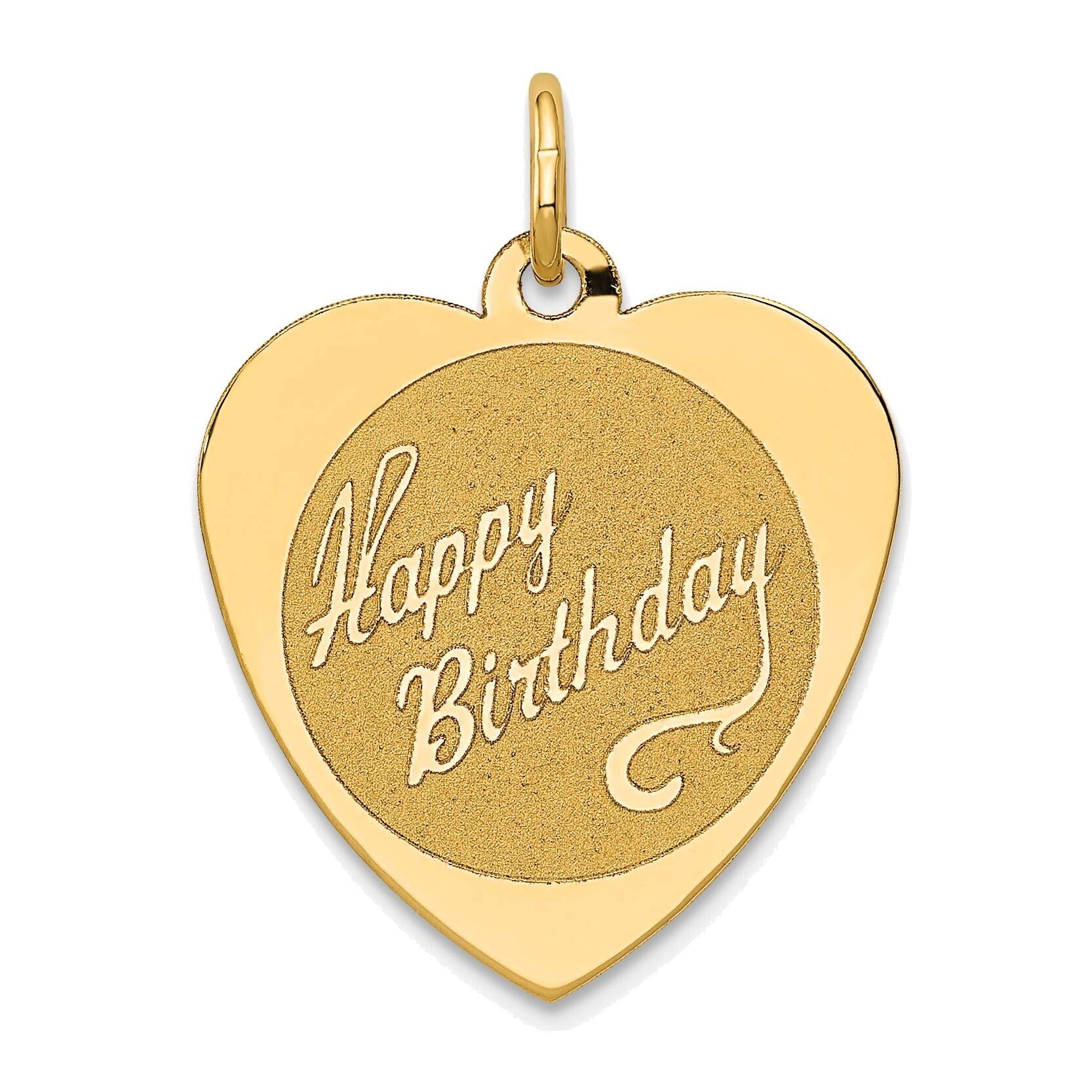 14K Yellow Gold Happy Birthday Heart Disc Charm - Elegant Jewelry Gift for Women, Birthday, Anniversary & Special Occasions