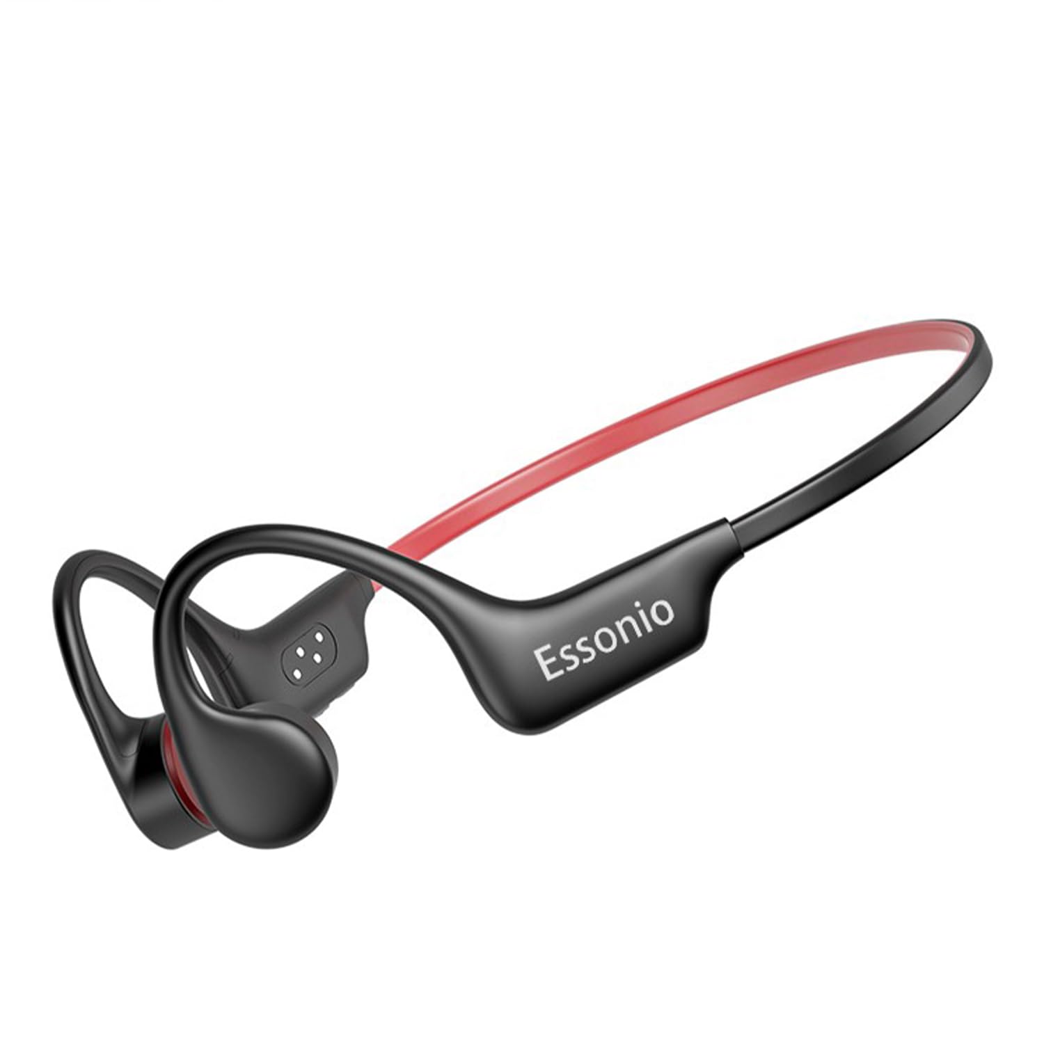 Titanium Memory Wire Bone Conduction Headphones - IPX8 Waterproof, 10-Hour Battery, Open-Ear Design for Swimming & Fitness (Black/Red) - Perfect for Running, Cycling, and Outdoor Sports