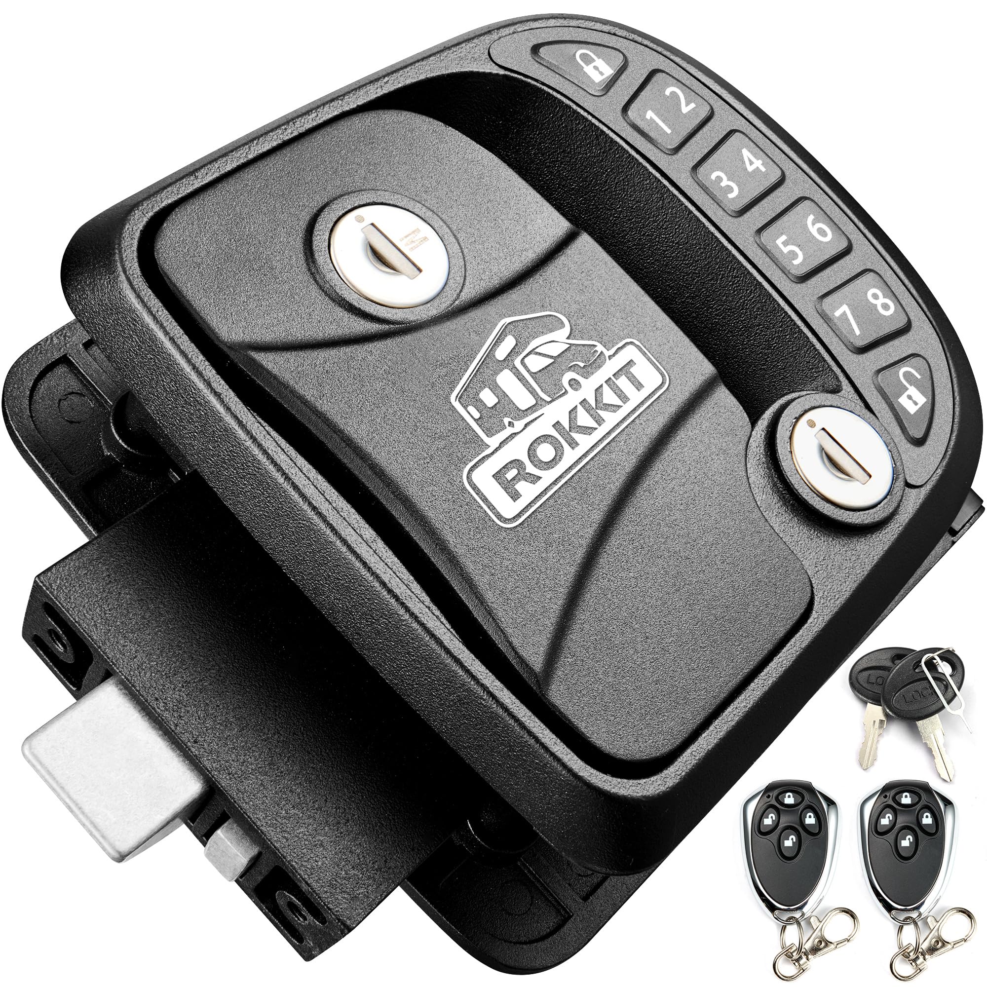 Keyless Entry RV Door Lock - 100% Metal Deadbolt Latch with Password & Remote Control for Trailers, Campers & Motorhomes (Fits 3.75