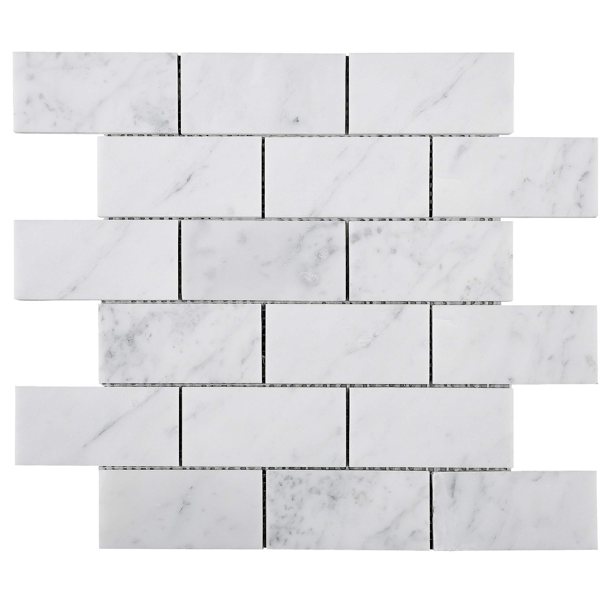 Premium 2x4 White Carrara Marble Mosaic Tile Backsplash - 10 Sheets Pack - Natural Stone Wall & Kitchen Backsplash - Perfect for Bathroom, Shower, and Fireplace Accent Walls