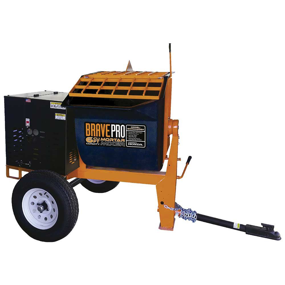 Brave 6 Cu. Ft. Poly Drum Mortar Mixer with Honda GX240 Engine - Perfect for Construction, Concrete Work, and DIY Home Projects