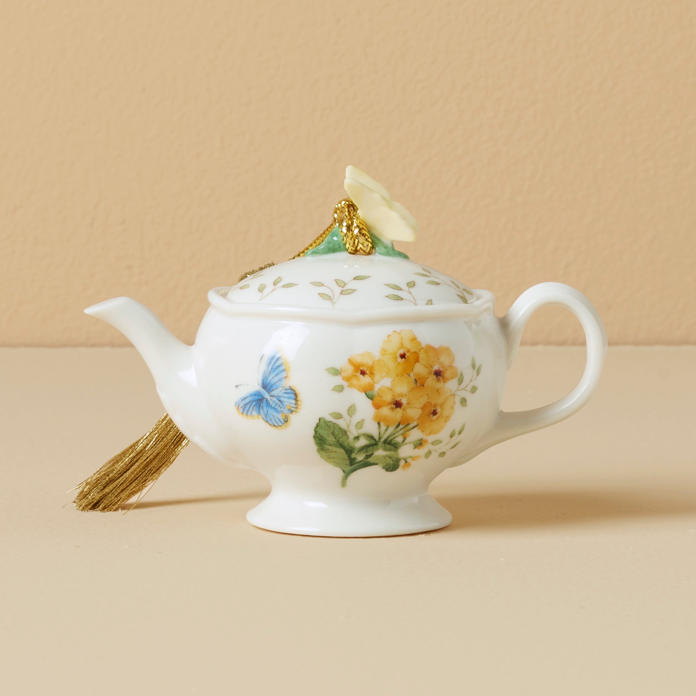 Butterfly Meadow Teapot Ornament - Handmade Ceramic Teapot Decor with Floral Butterfly Design - Perfect for Home, Garden, and Tea Party Decorations