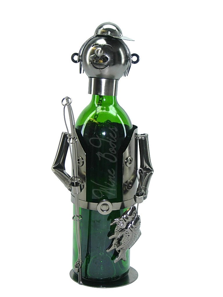 Fisherman Metal Wine Bottle Holder - Rustic Charcoal Finish for Wine Storage & Display - Perfect for Home Bars, Kitchen Decor, and Gift Giving