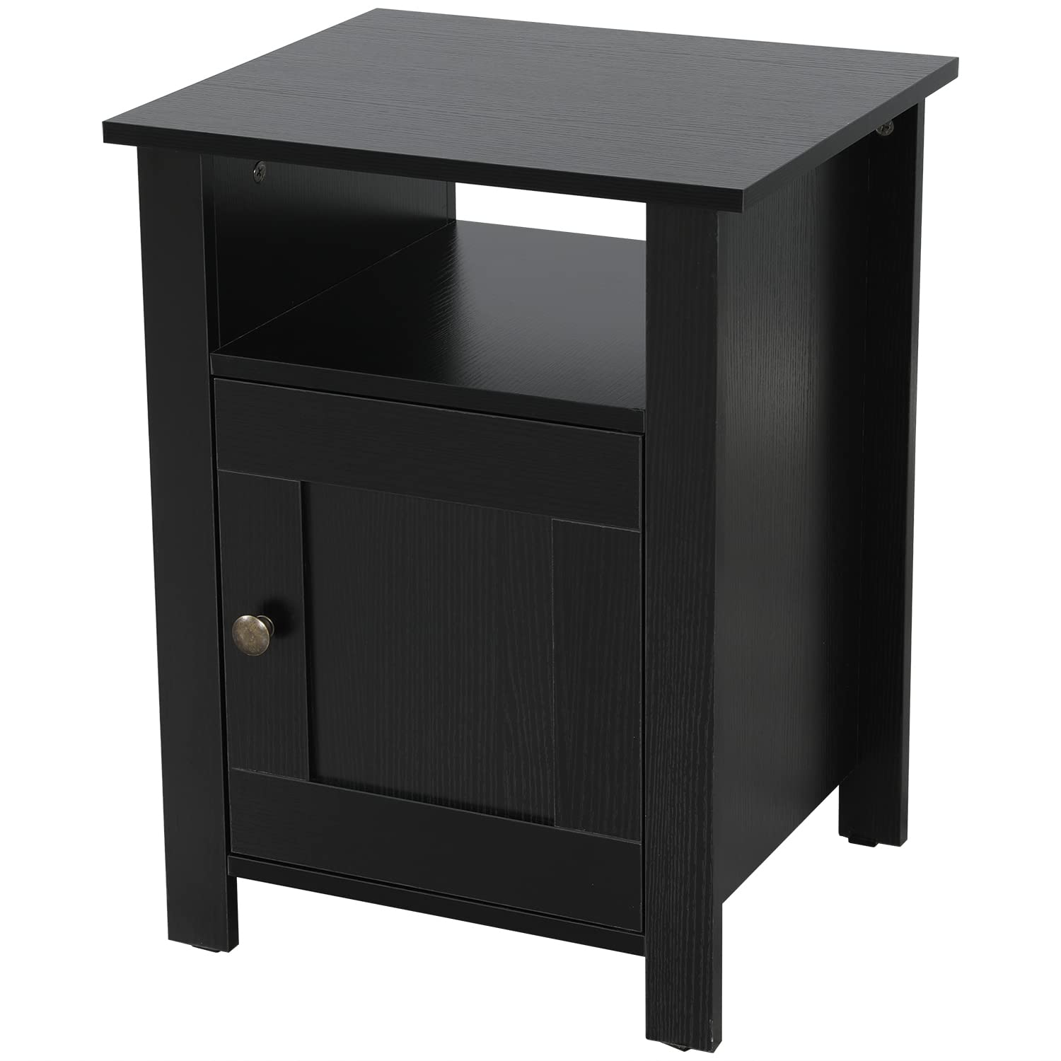 Elangst Small Wooden Nightstand with Door Cabinet & Open Shelf - 15.7 x 18.1 x 23.6 Inches - Black Wood Grain - Bedside Table for Bedroom, Living Room, Office - Perfect for Storing Books, Lamps & Bedroom Essentials