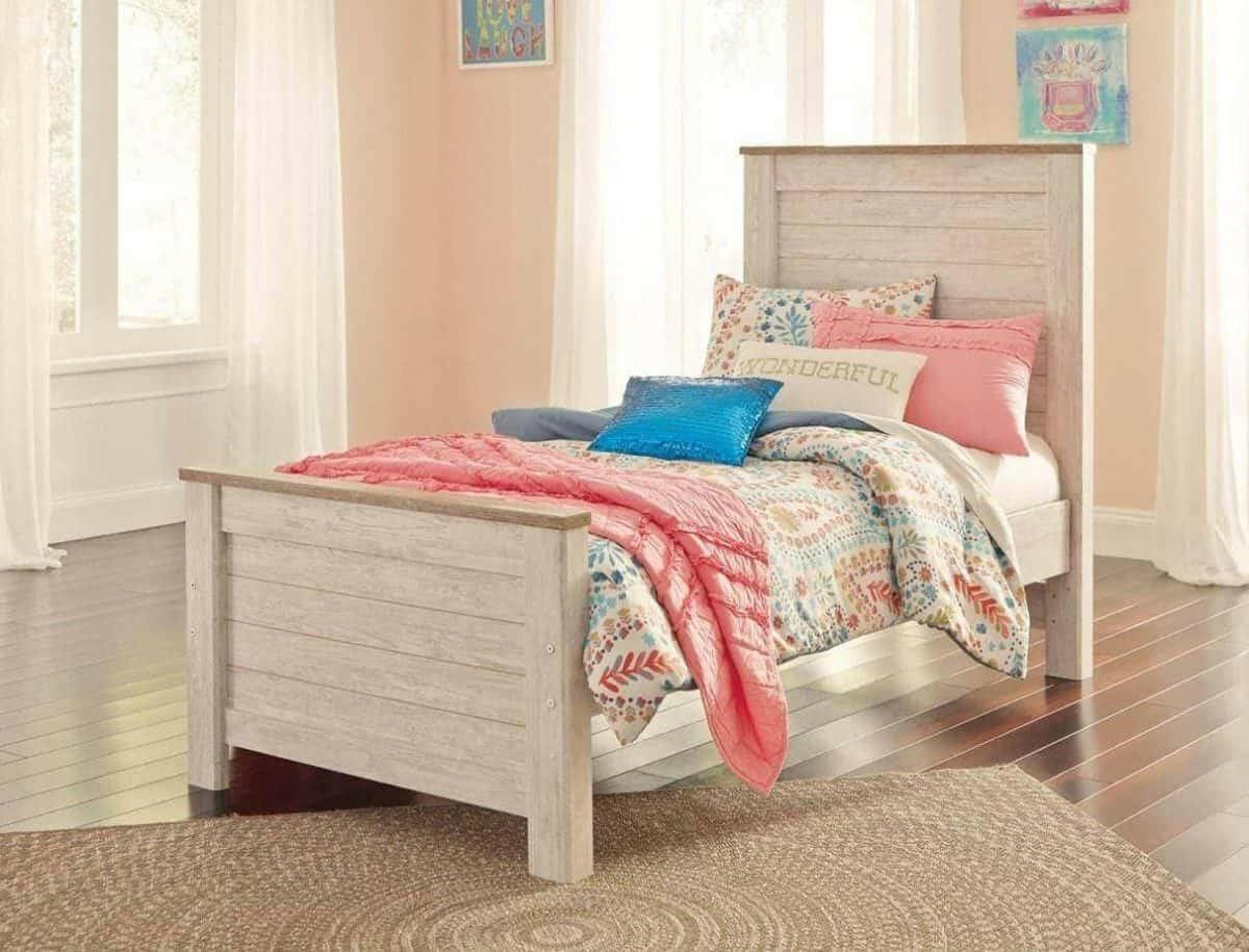 Willowton Twin Bed Frame B267 - 52/53/83 Inch Size - Sturdy Wooden Platform Bed with Headboard - Perfect for Kids Rooms, Guest Bedrooms & Small Spaces