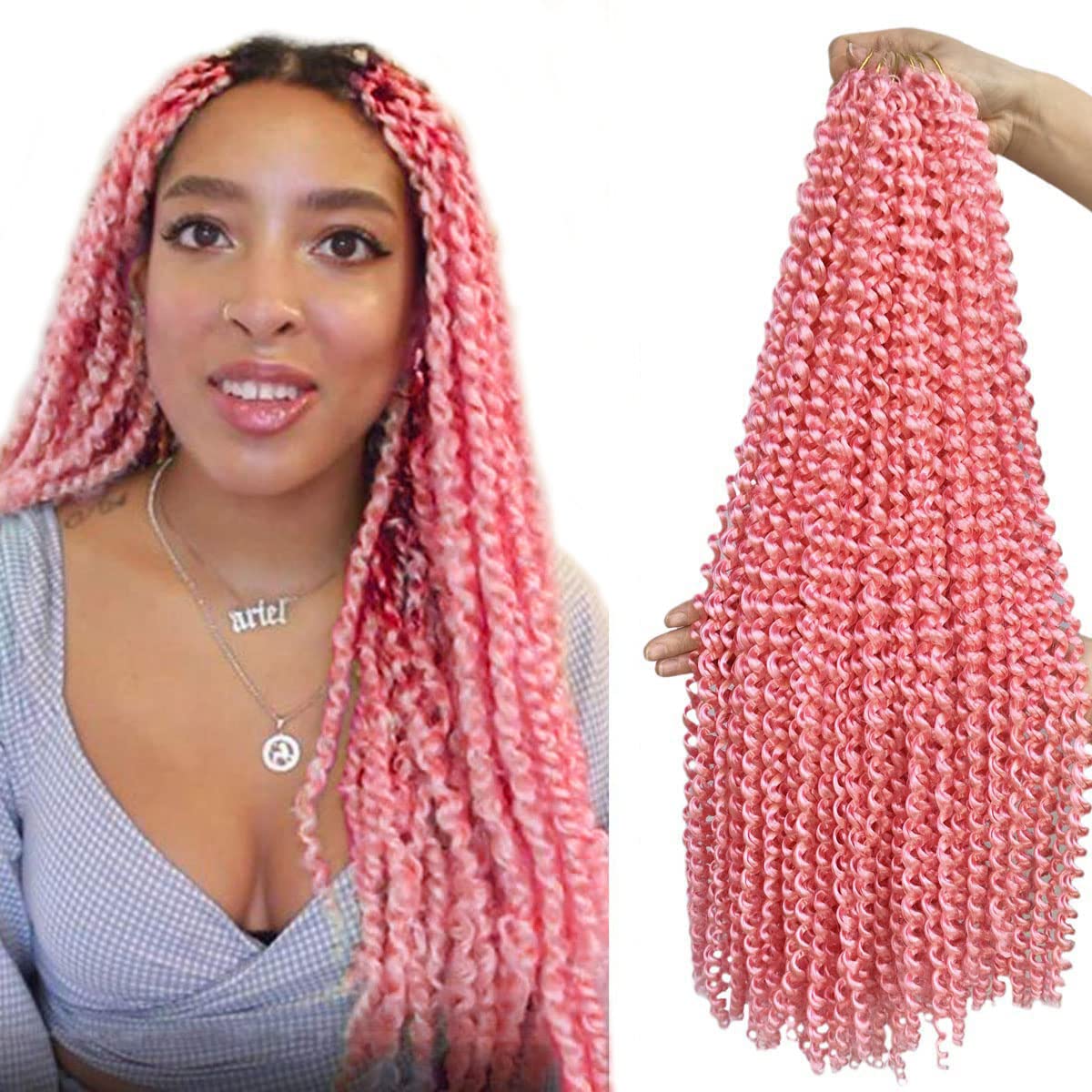 30 Inch Passion Twist Hair - 7 Packs Pink Water Wave Crochet Braiding Hair for Black Women | Synthetic Hair Extensions for Protective Styles, Box Braids & Natural Hairstyles