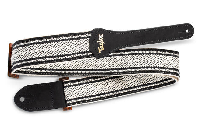 Taylor 4004 20 2 Academy Jacquard Leather Guitar Strap - White/Black - Premium Adjustable Guitar Strap for Acoustic & Electric Guitars - Perfect for Performances, Practice & Studio Sessions