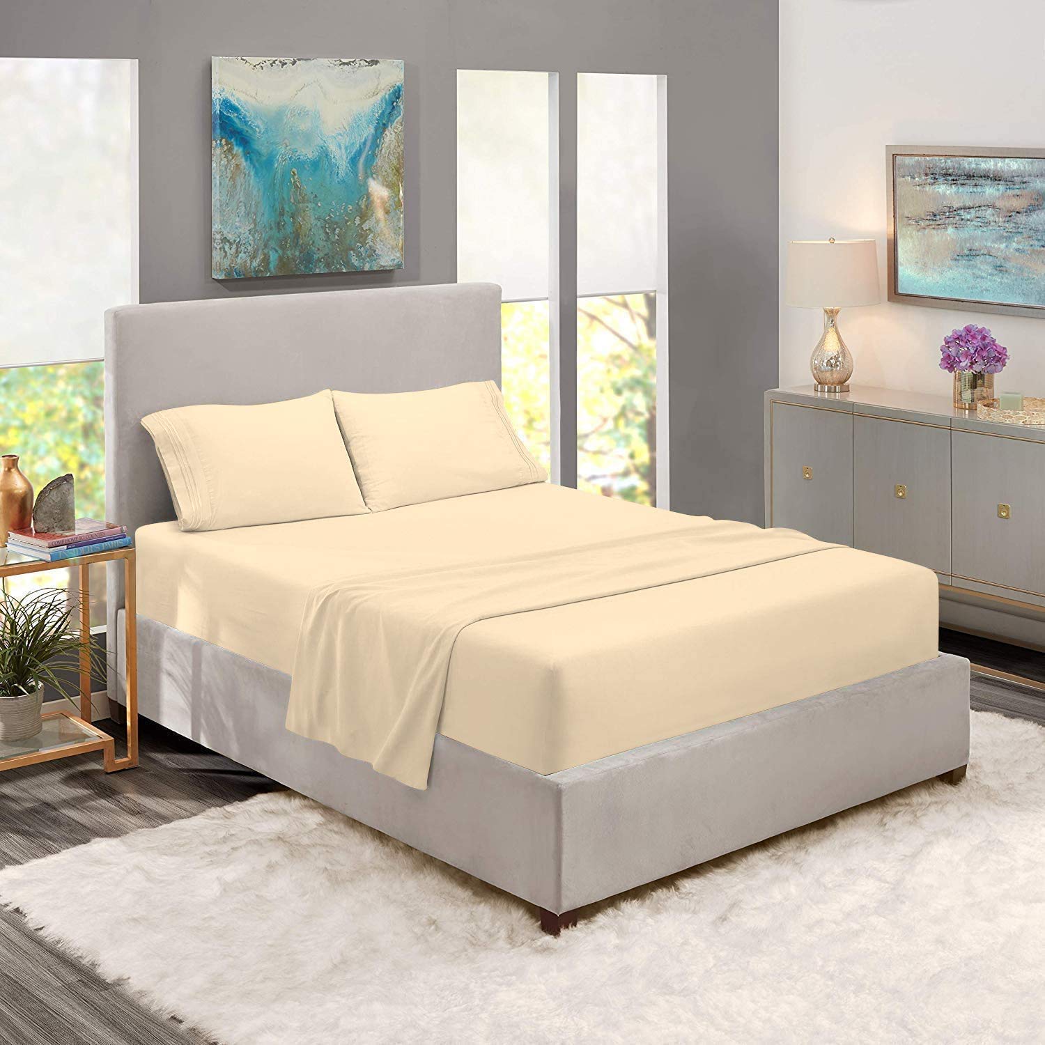 LuckySleep 100% Egyptian Cotton 700 Thread Count Twin XL Fitted Sheet - Deep Pocket for 12 Inch Mattress, Solid Ivory - Ultra Soft & Breathable Bedding for Hotels, Dorms, Guest Rooms