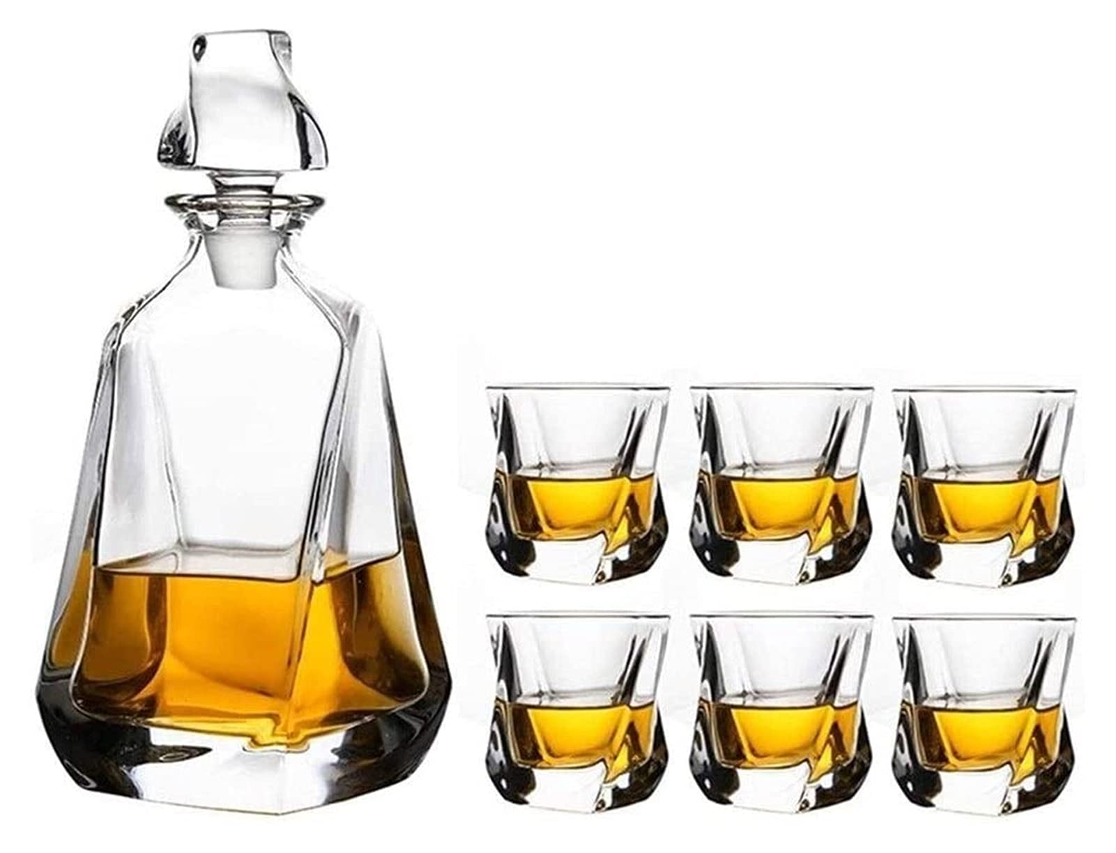 Premium 7-Piece Crystal Whiskey Decanter Set with 6 Glasses (750ml Decanter + 320ml Glasses) - Elegant Bourbon & Wine Carafe, Dishwasher Safe for Home Bar, Gifts & Entertaining