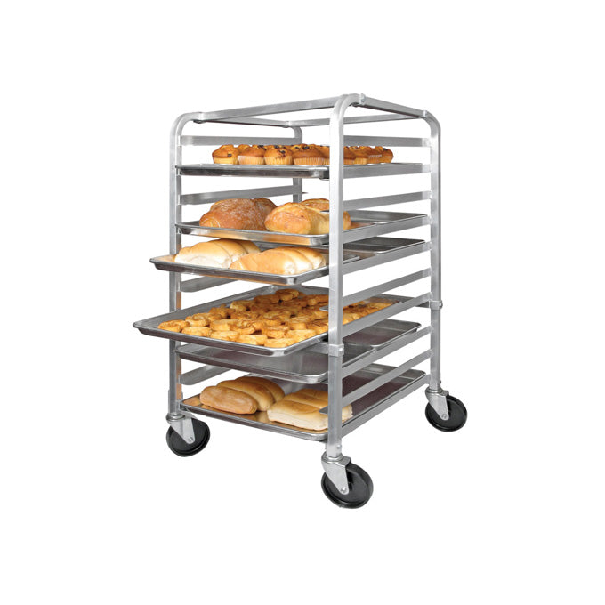 10-Tier Aluminum Sheet Pan Rack with Curved Top - Commercial Bun Tray Organizer for Bakeries, Restaurants & Catering Services - Durable Kitchen Storage Solution for Baking Sheets & Trays