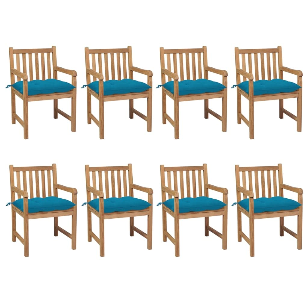 Premium Teak Wood Patio Chairs Set with Light Blue Cushions - 8 Piece Durable Outdoor Furniture for Garden, Poolside & Backyard - Weather-Resistant Comfortable Seating for Relaxing & Entertaining