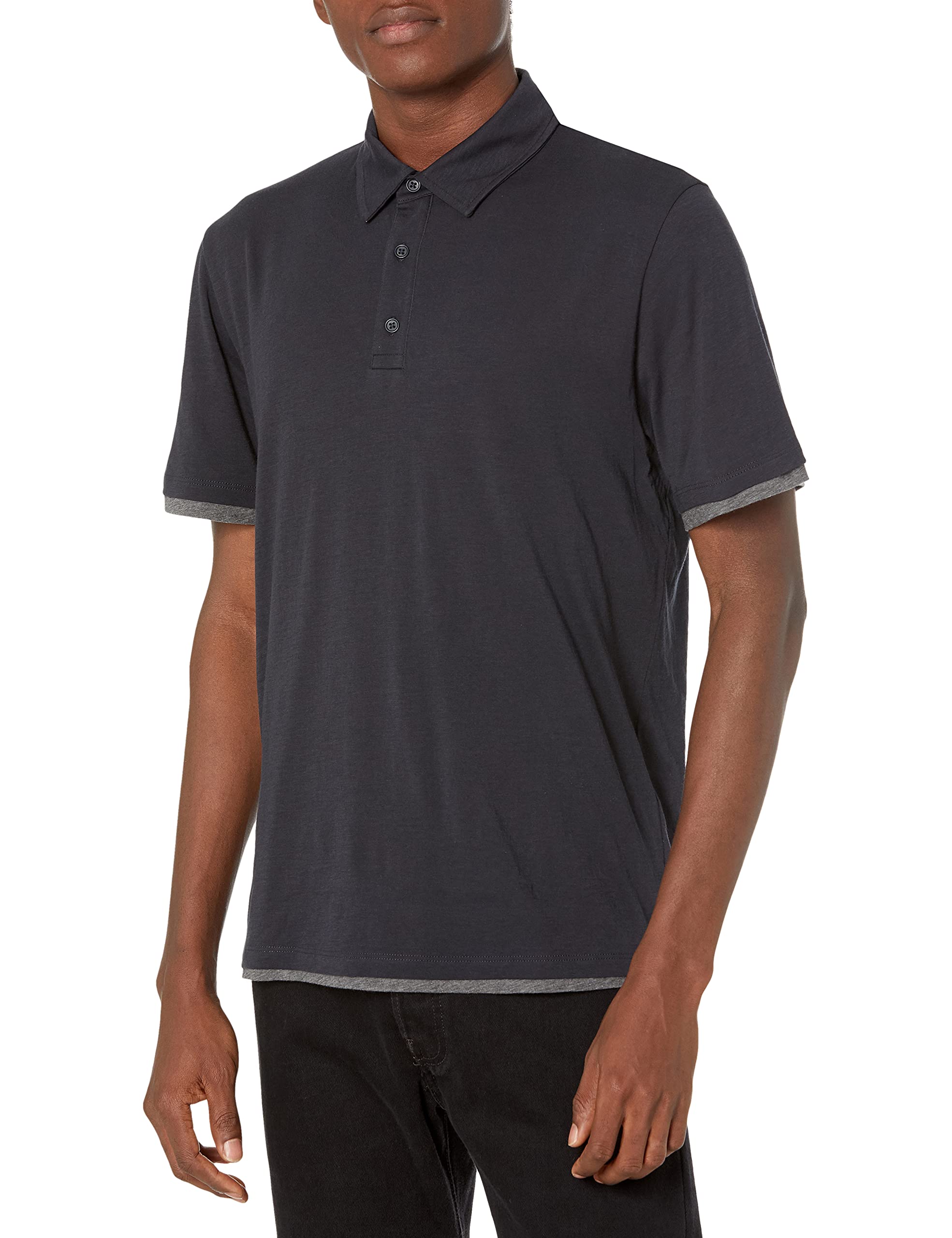 Vince Men's Double Layer Short Sleeve Polo Shirt - Breathable Cotton Blend Casual Top for Work & Summer Outings