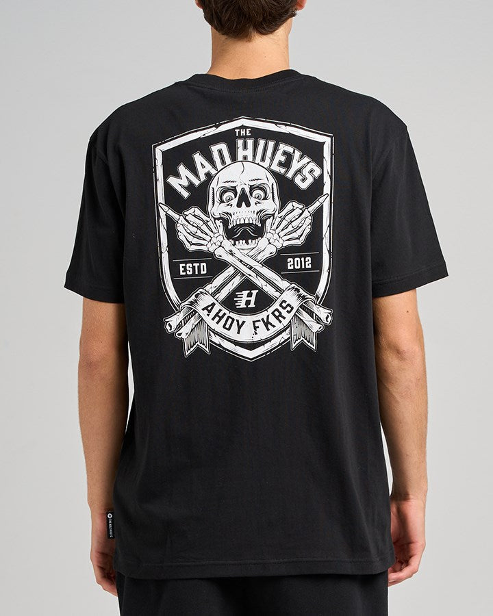 The Mad Hueys AHOY FKRS SHIELD Short Sleeve T-Shirt | Men's Graphic Tee for Surfing, Beach & Casual Wear