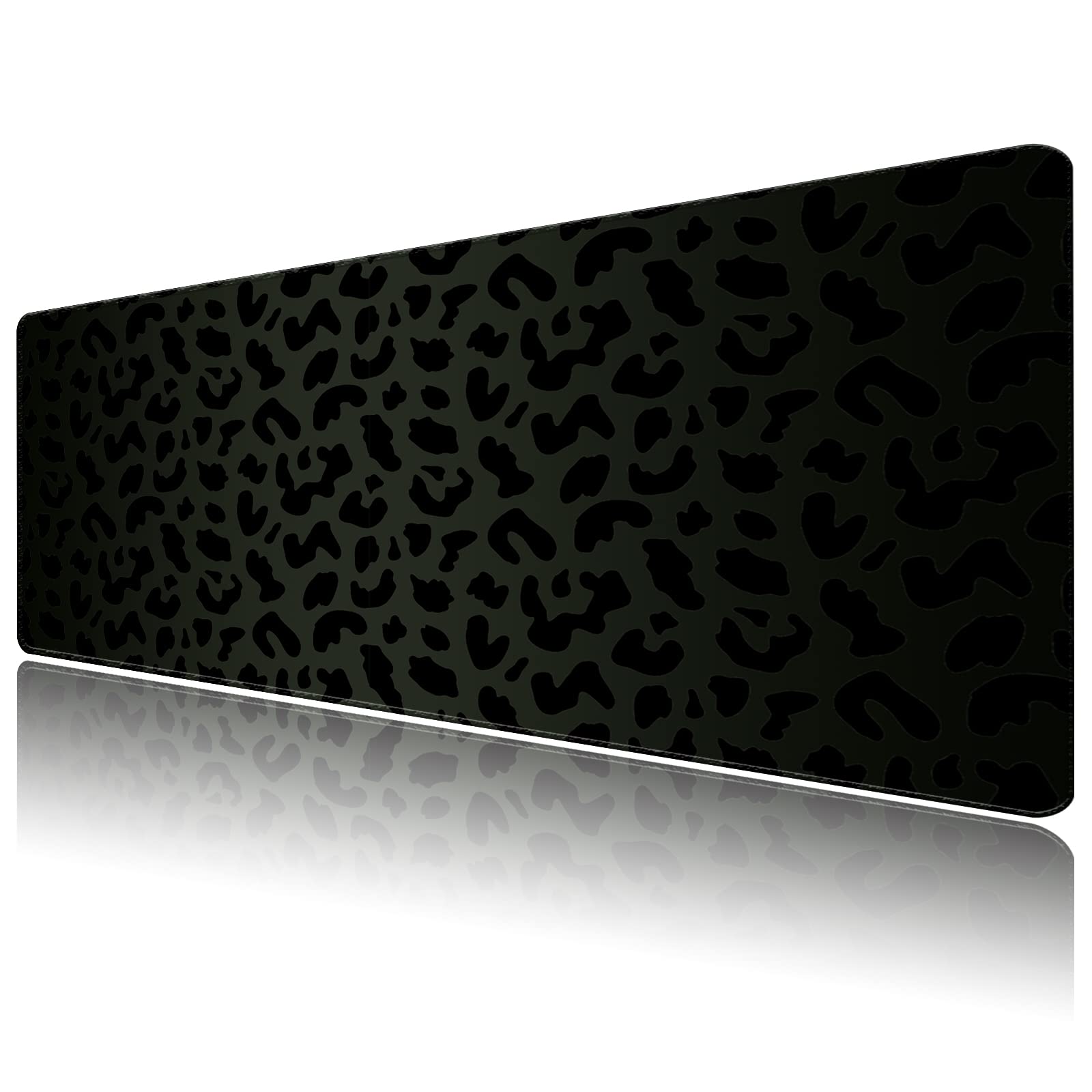 Extra Large Gaming Mouse Pad (31.5x15.7 Inch) - Non-Slip Base & Stitched Edges Desk Mat for Office Work & PC Gaming - Black Leopard Cheetah Design - Perfect for Computer Desks, Home Office & Esports Setups