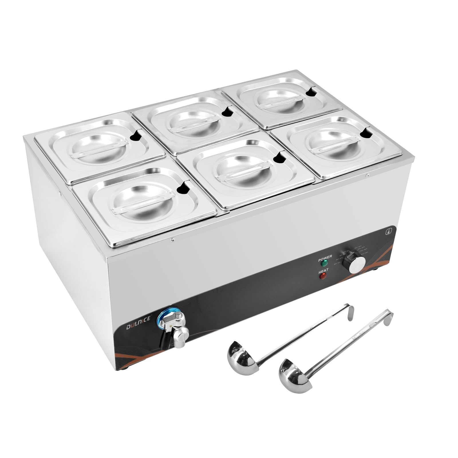 Commercial Electric Food Warmer - 1/6GN 6-Pan Stainless Steel Bain Marie with Temperature Control | 1500W Buffet & Soup Warmer for Restaurants, Catering, Events & Food Service | Perfect for Keeping Meals Hot During Parties, Weddings & Banquets