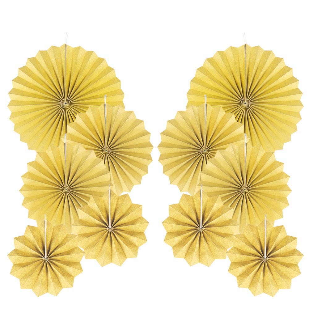 10 Pack Gold Round Paper Fans for Party Decorations - Hanging Ceiling Fan Decor Set for Weddings, Birthdays & Baby Showers - Elegant DIY Party Supplies