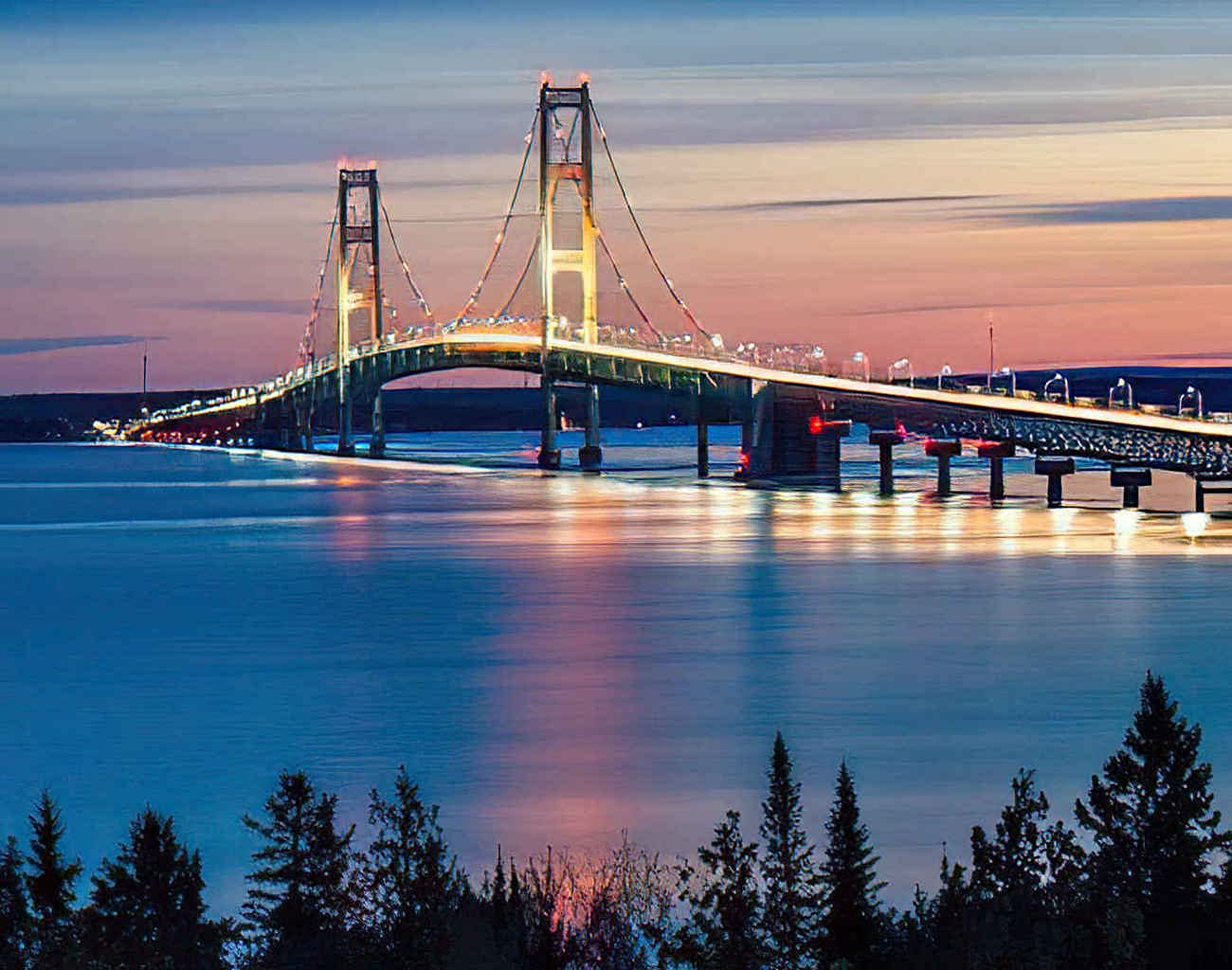 Michigan Landscape Jigsaw Puzzle for Adults - 120 Piece Wooden Puzzle Featuring Mackinac Bridge Night Lights & St Ignace - 8x10 Inch Family Game & DIY Gift for Kids & Adults - Perfect for Family Game Nights, Educational Activities & Home Decor